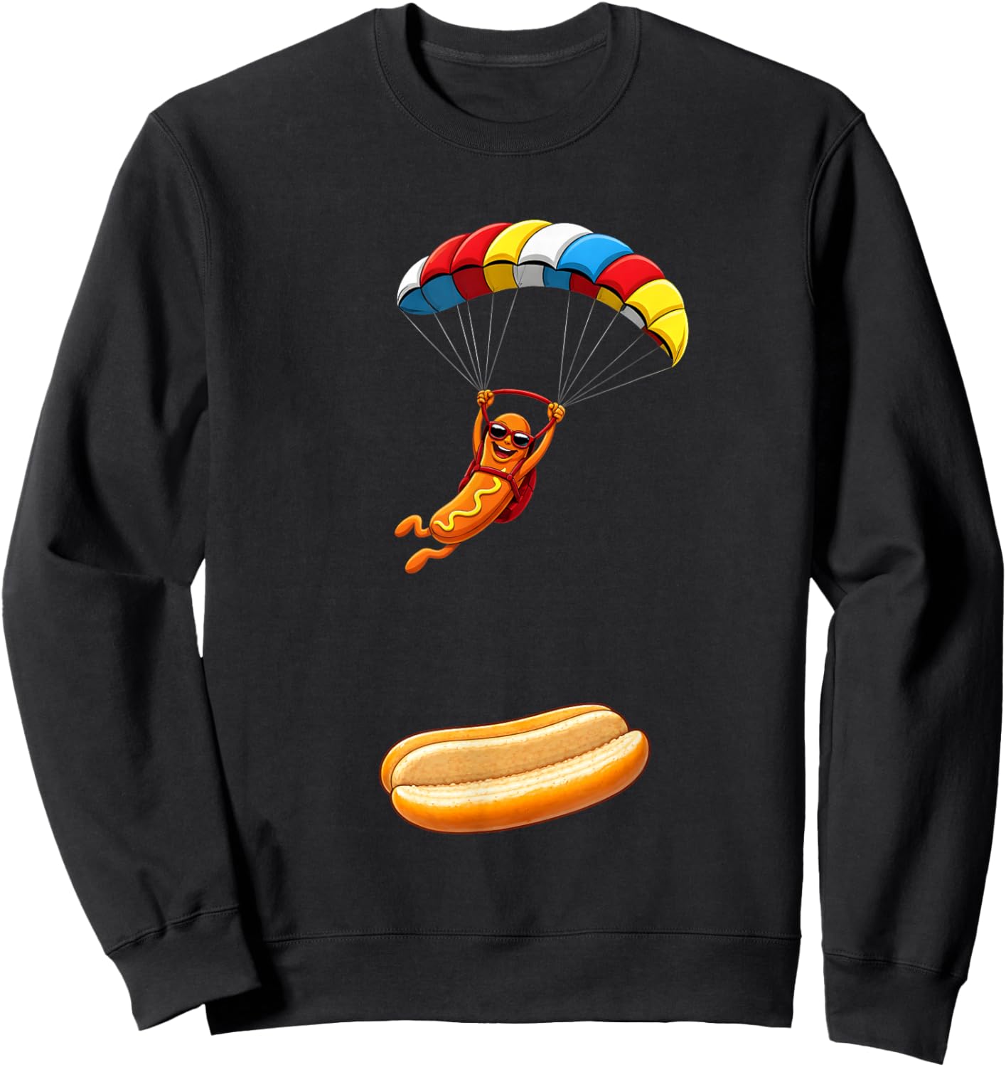 Funny Hot Dog Skydiving Parachute Hotdog Men Women Sweatshirt - Sweatshirt | Black