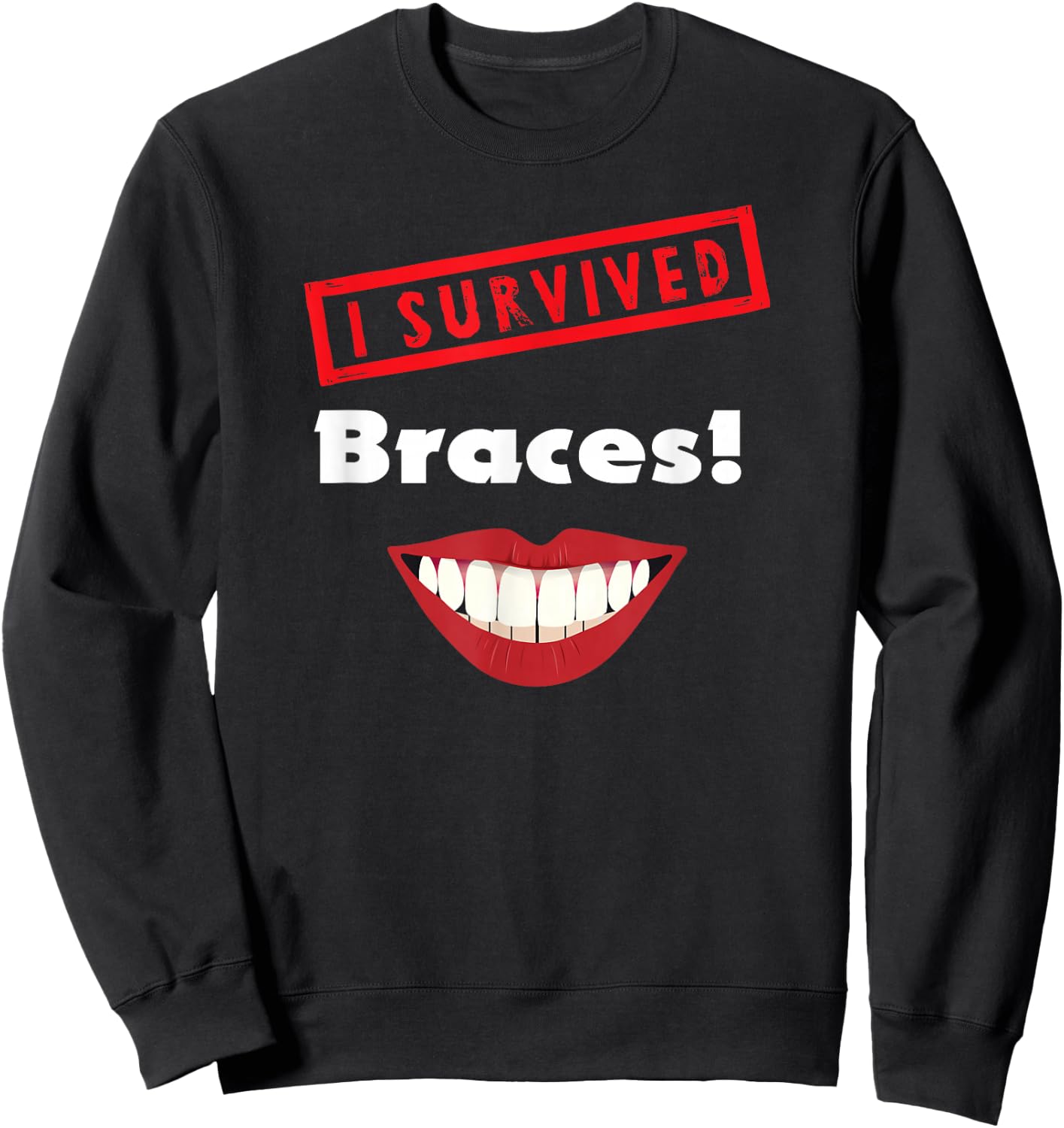 Braces Off Present Kids Teens I Survived Braces Graphic Sweatshirt - Sweatshirt | Black