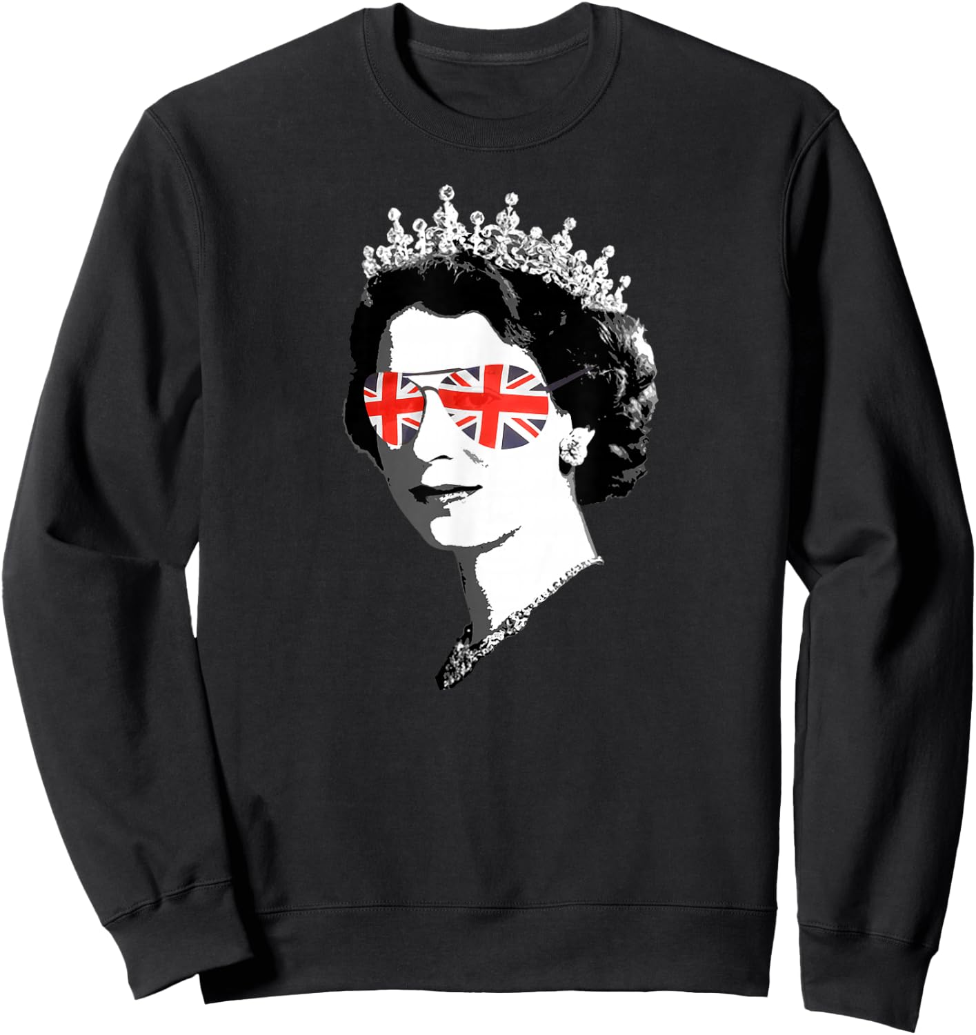 Queen Elizabeth II Sunglasses British Crown Union Jack Sweatshirt - Sweatshirt | Black