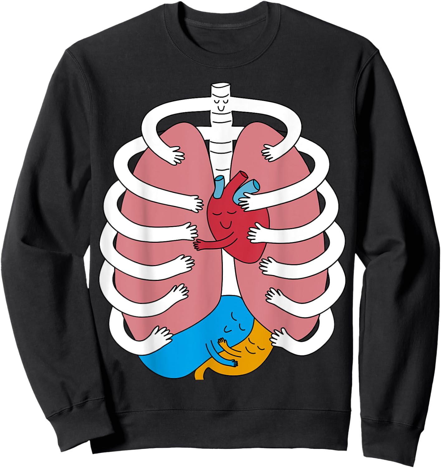 Hugging Anatomy Costume Funny Skeleton Organ Hug Sweatshirt - Sweatshirt | Black