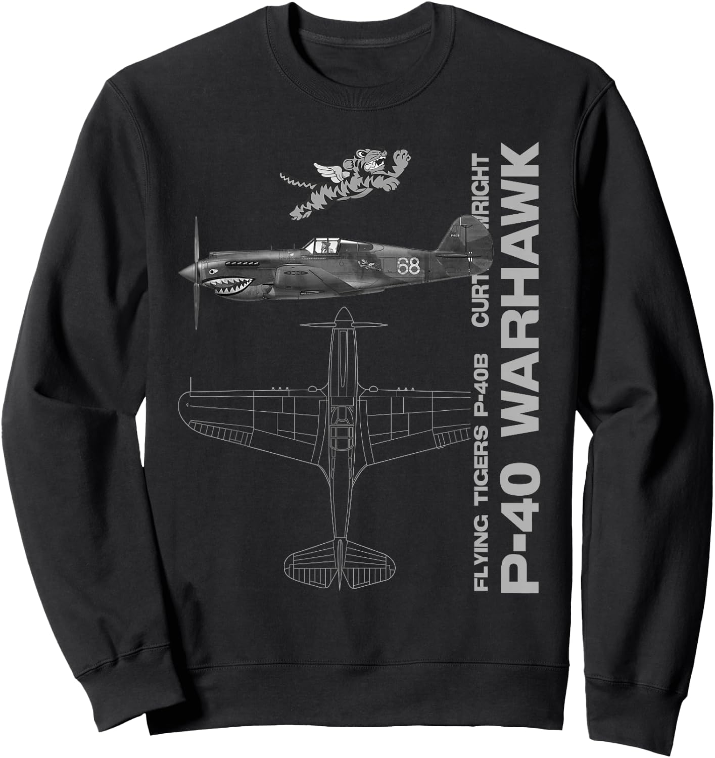 P-40 Warhawk WWII Fighter Airplane Profile Sweatshirt - Sweatshirt | Black