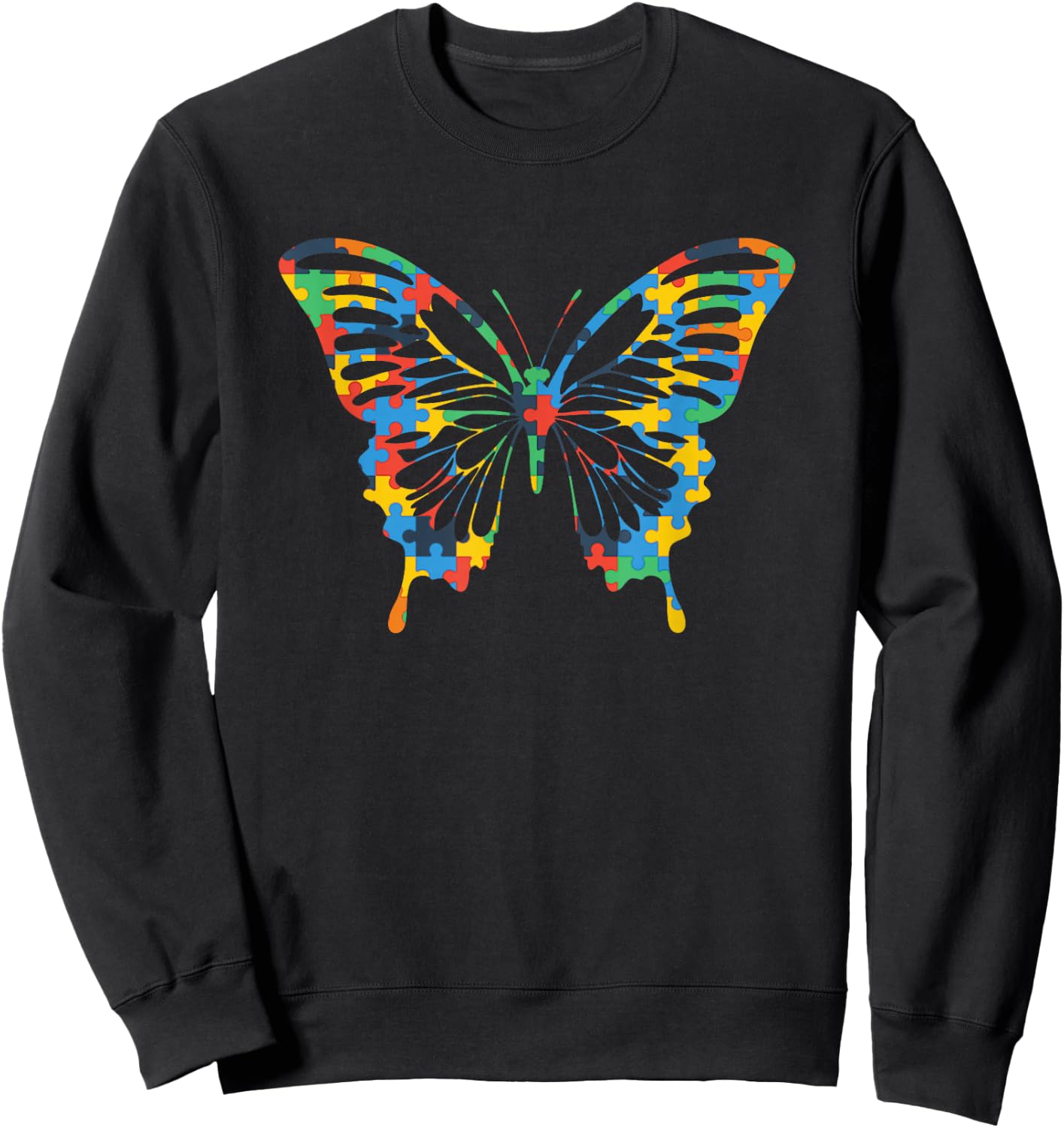Butterfly Autism Awareness Amazing Puzzle Gift Sweatshirt - Sweatshirt | Black