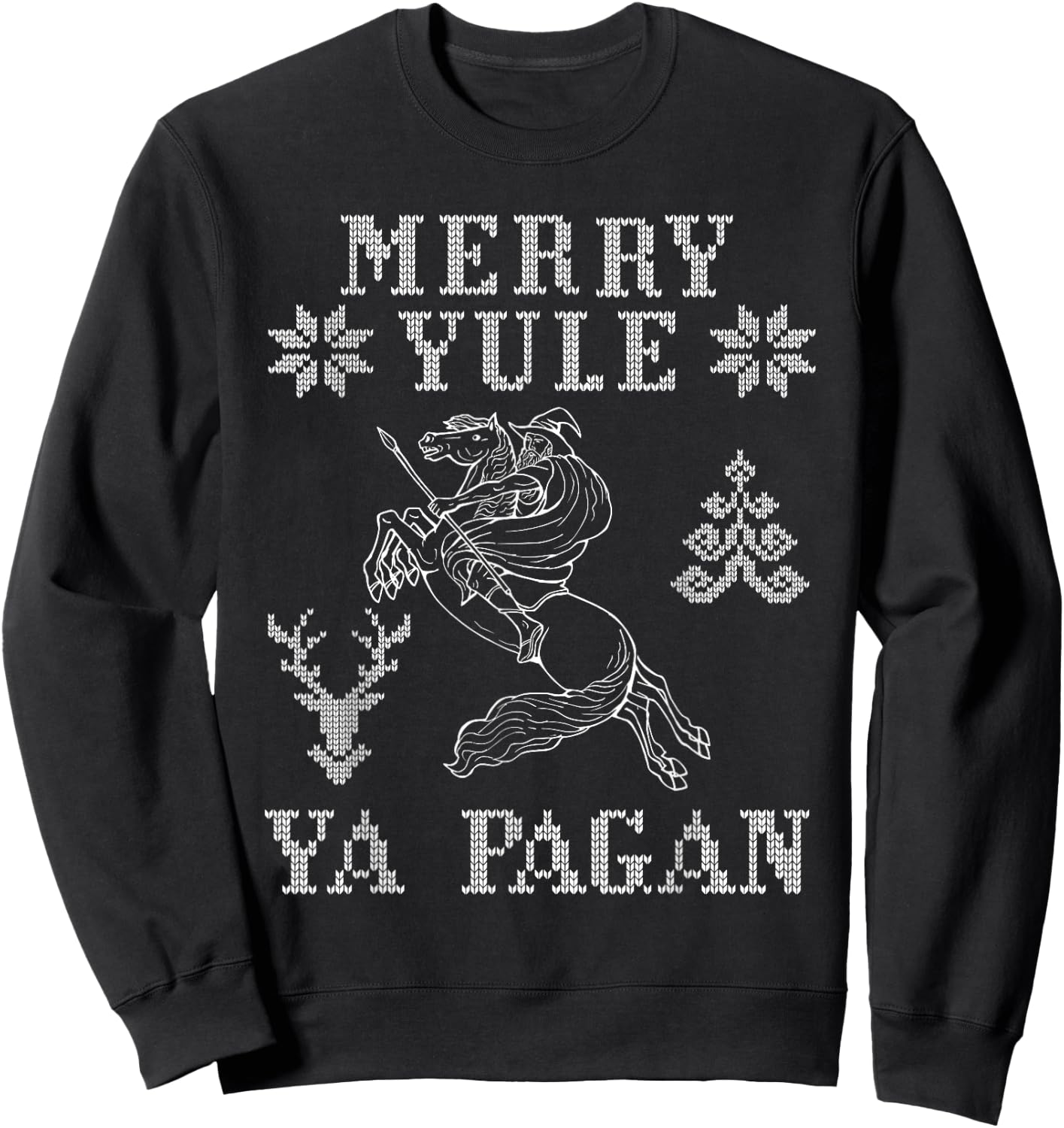 Merry Yule ya pagan Odin on Sleipnir Viking Christmas knit Sweatshirt - Sweatshirt | Black