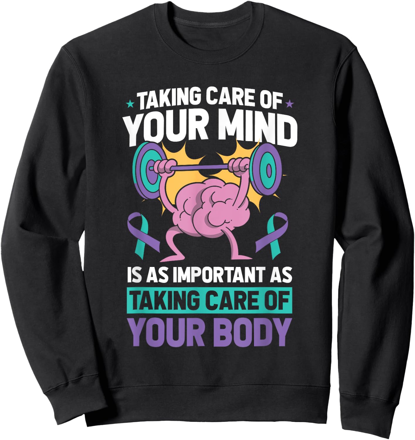 Mental Health Awareness Ribbon Suicide Prevent Sweatshirt - Sweatshirt | Black
