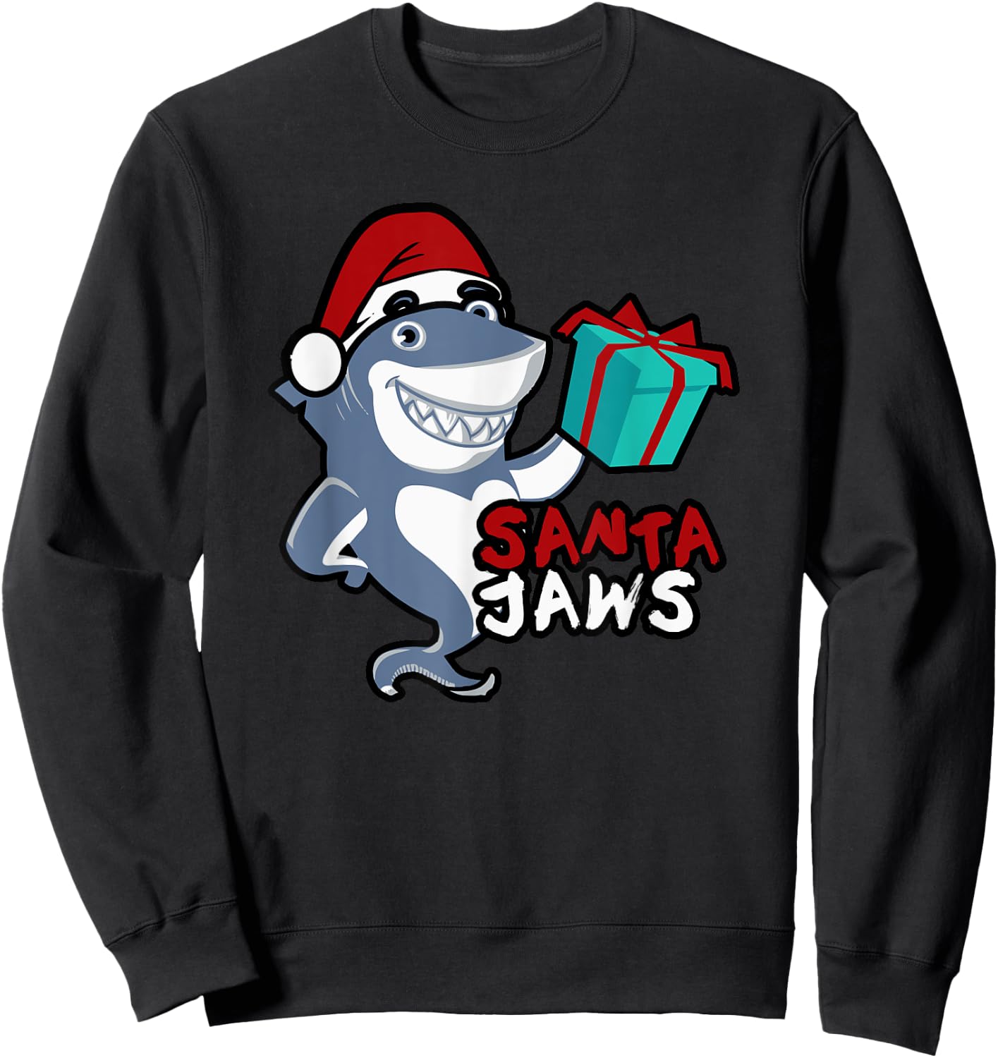 Cute Santa Jaws Family Christmas Pajamas Funny Shark Gifts Sweatshirt - Sweatshirt | Black