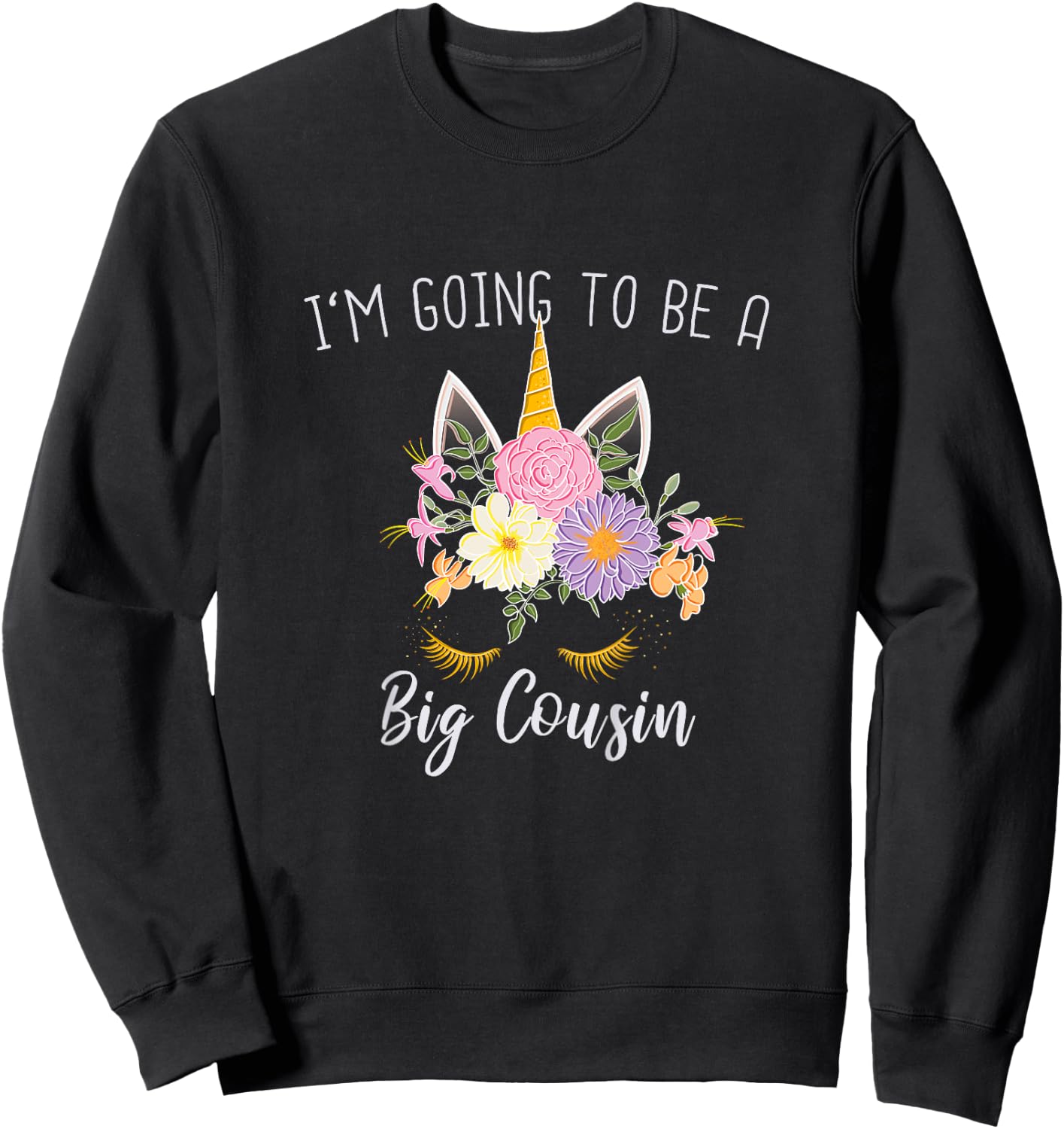 Going to be a Big Cousin Girls Unicorn Sweatshirt - Sweatshirt | Black