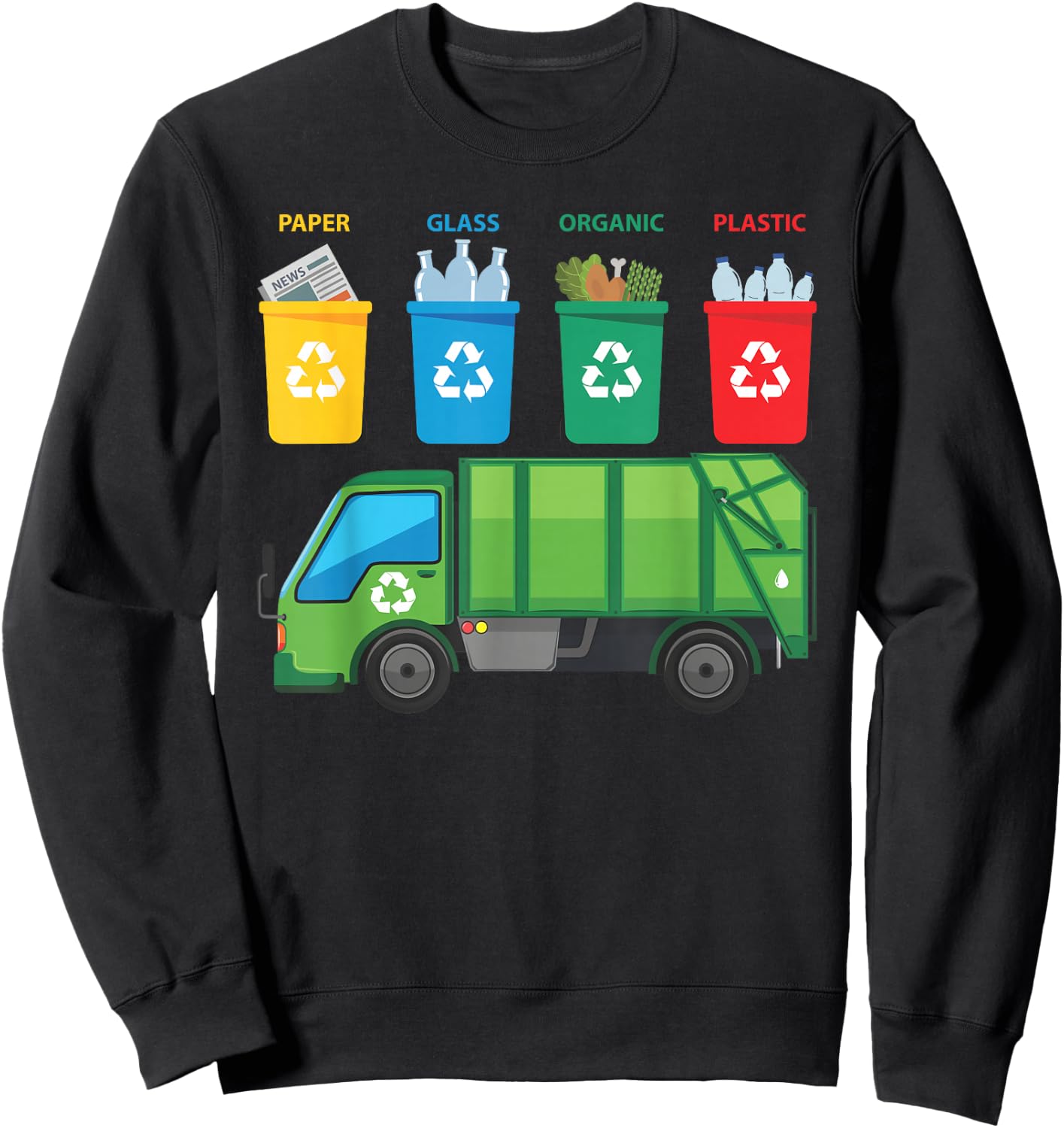 Recycling Trash Truck Funny Kids Garbage Bin Truck Sweatshirt - Sweatshirt | Black