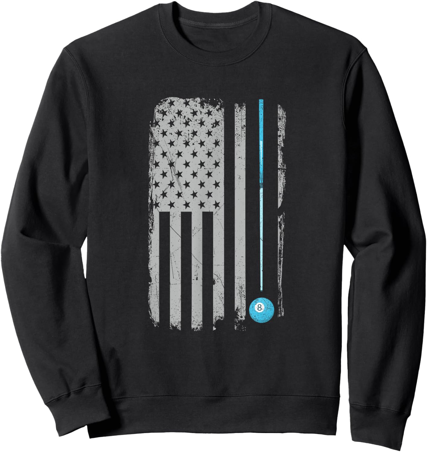 Pool Stick Billiards 8 Ball Vintage USA American Flag Sweatshirt - Sweatshirt | Black