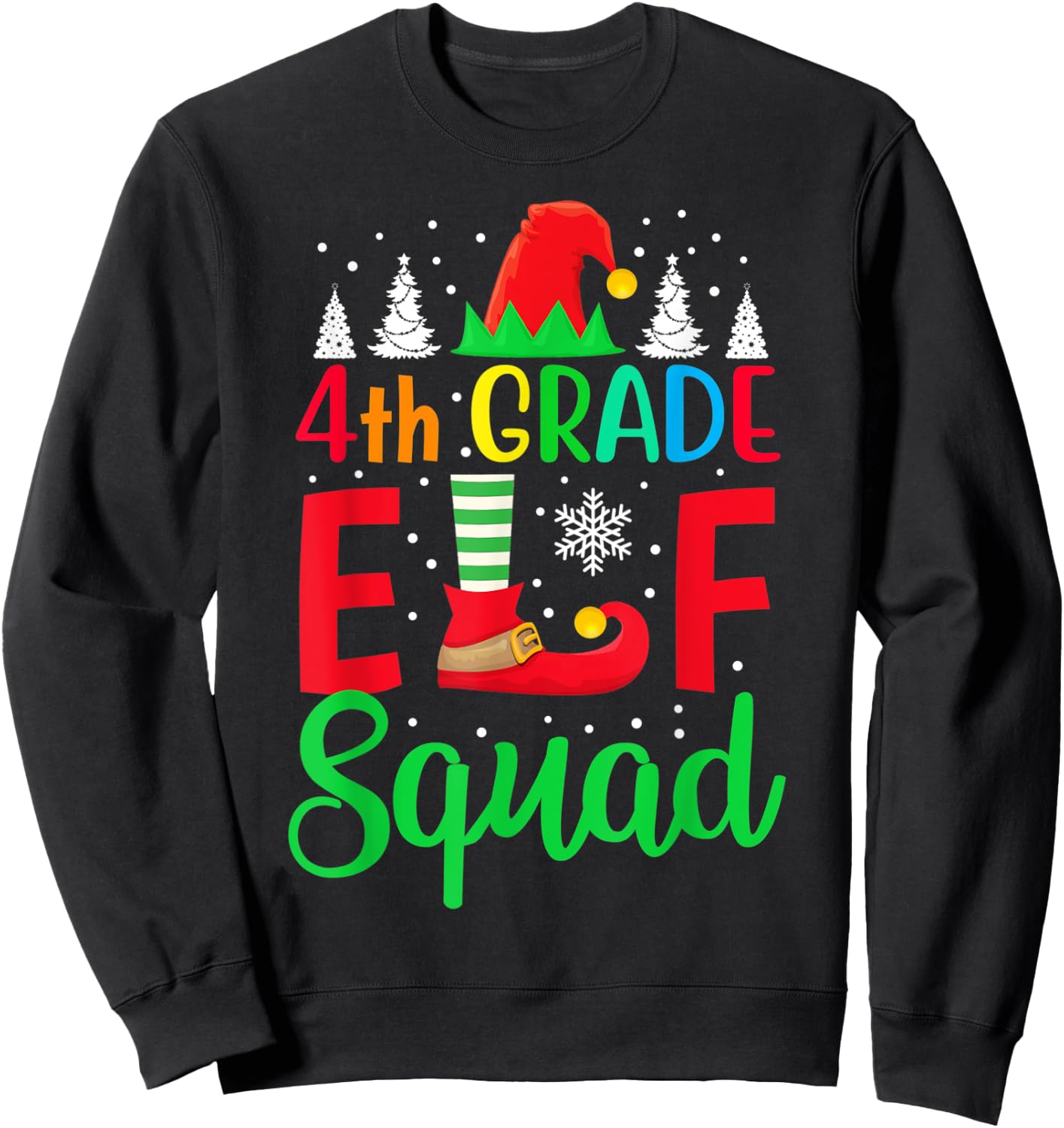 Christmas 4th Grade Pajama Kids Teacher 4th Grade ELF Squad Sweatshirt - Sweatshirt | Black