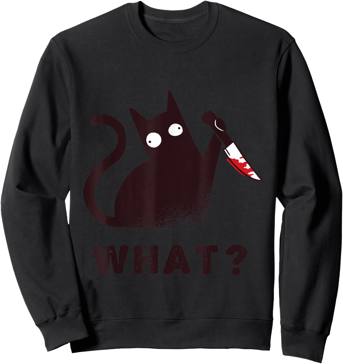 Funny Halloween Costume Clothes Knife Murder Black Cat What Men Women Sweatshirt - Sweatshirt | Black