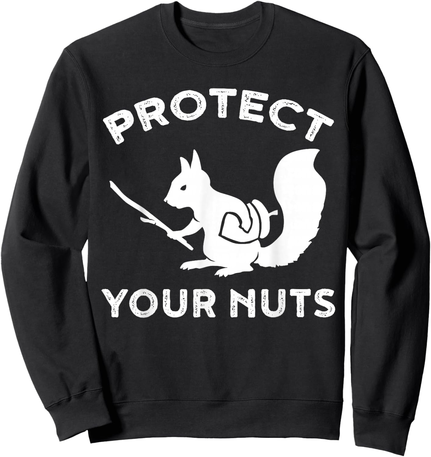 Eichhrnchen Kleidung Protect Your Nuts -Adults Cotton Black Squirrel Print Small Sweatshirt - Sweatshirt | Black