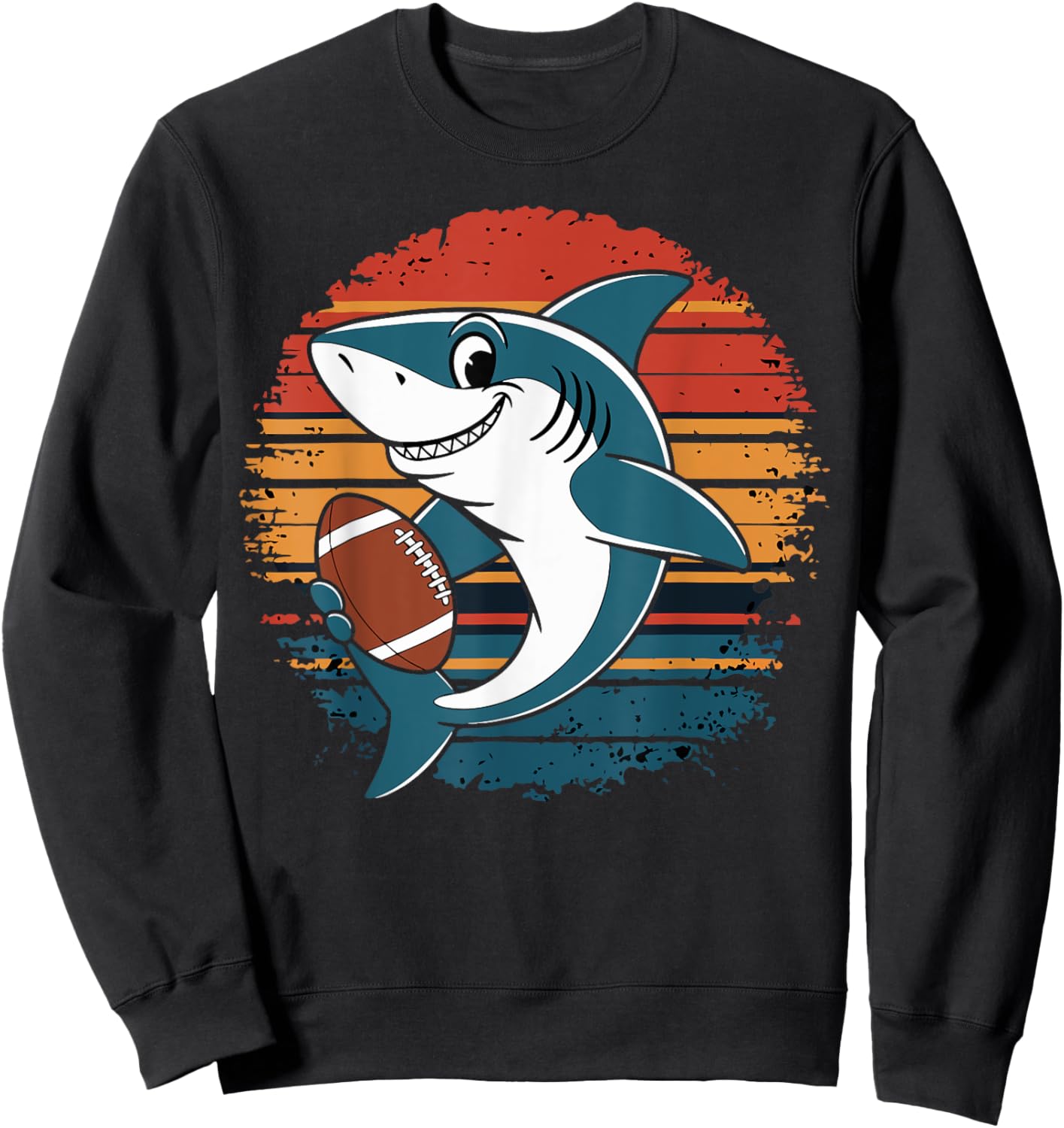 shark Playing American Football retro vintage shark lovers Sweatshirt - Sweatshirt | Black