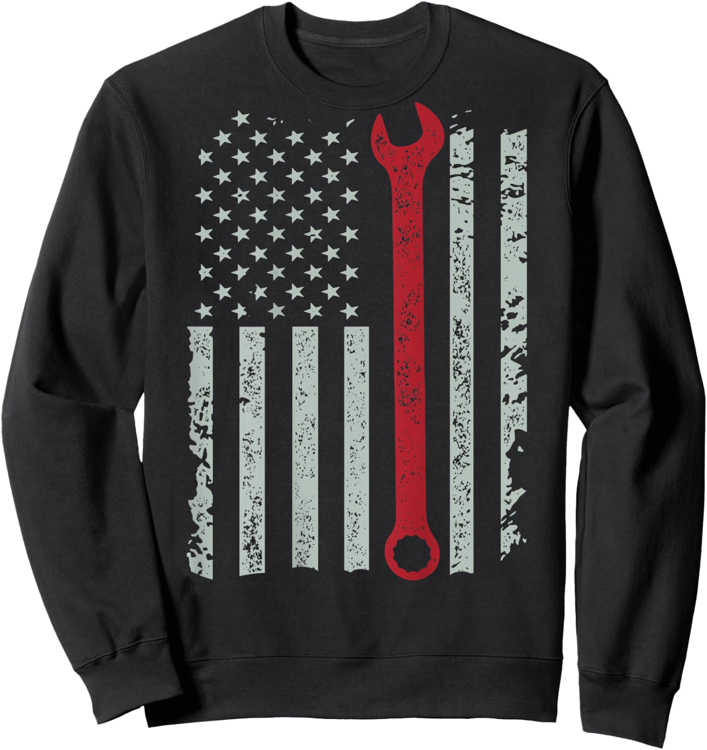 American flag mechanic wrench shirt patriotic design Sweatshirt - Sweatshirt | Black