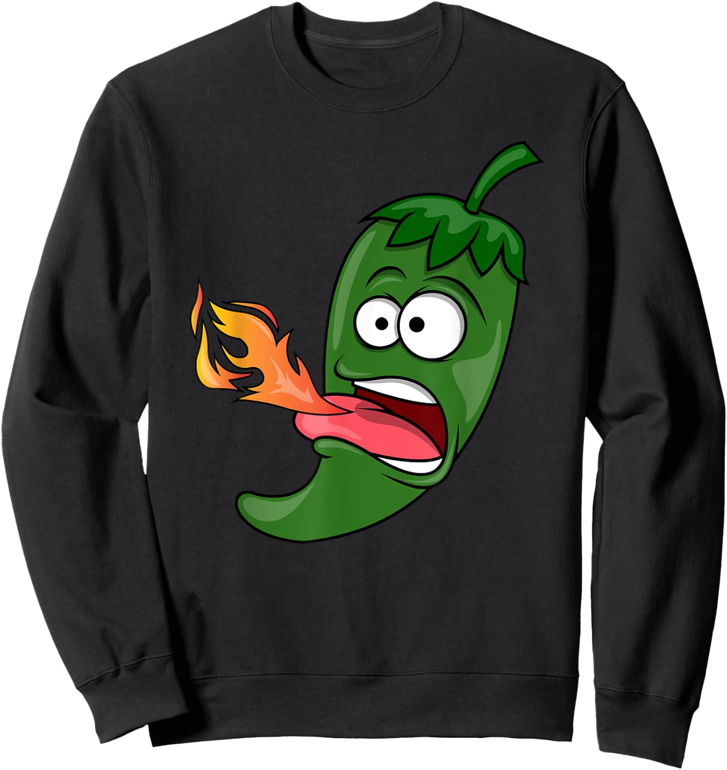Chili Pepper Breathing Fire | Red Hot Funny Cartoon Sweatshirt - Sweatshirt | Black