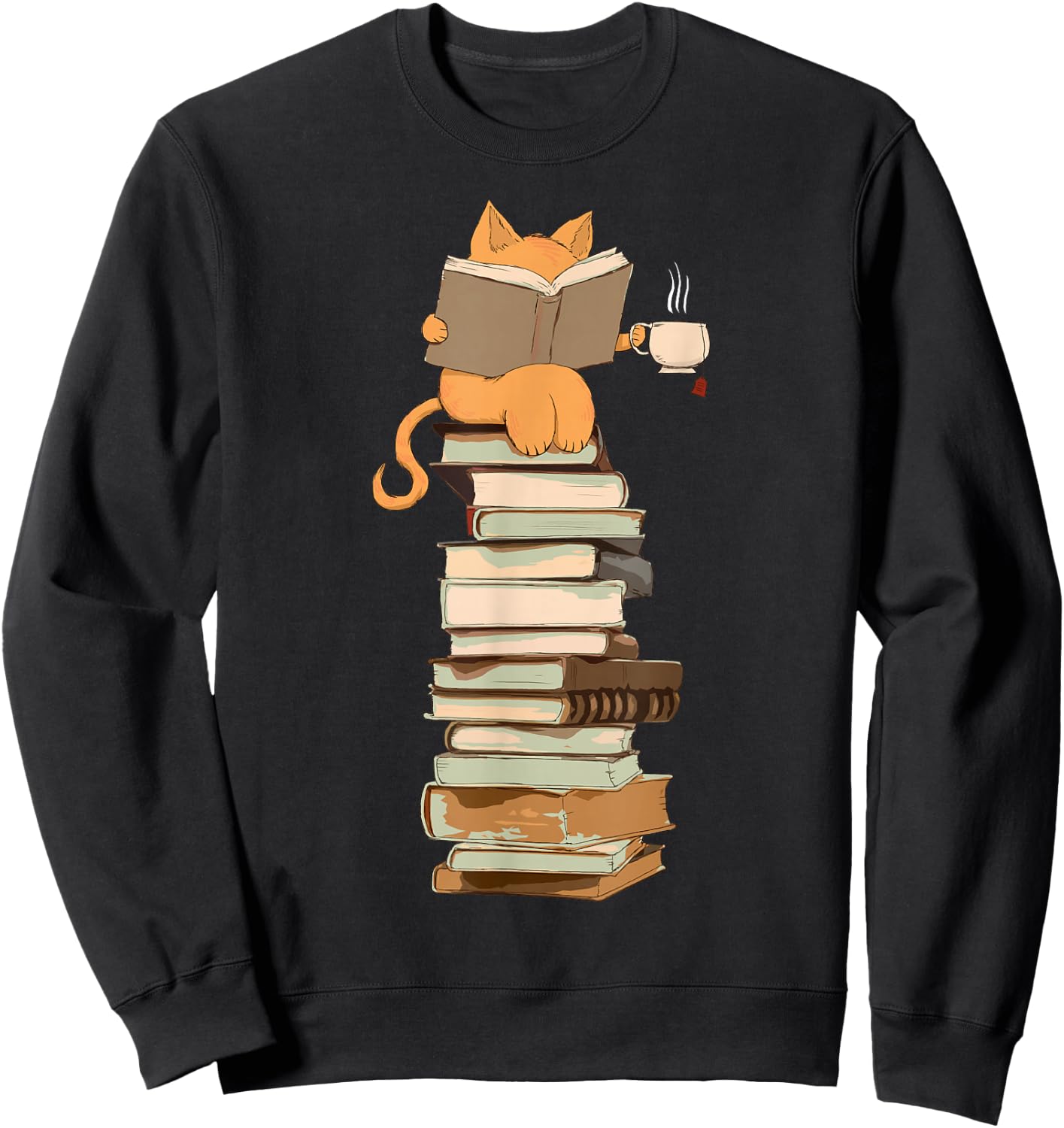 Kawaii Cat Librarian Print Cat Lover Gifts Graphic Sweatshirt - Sweatshirt | Black
