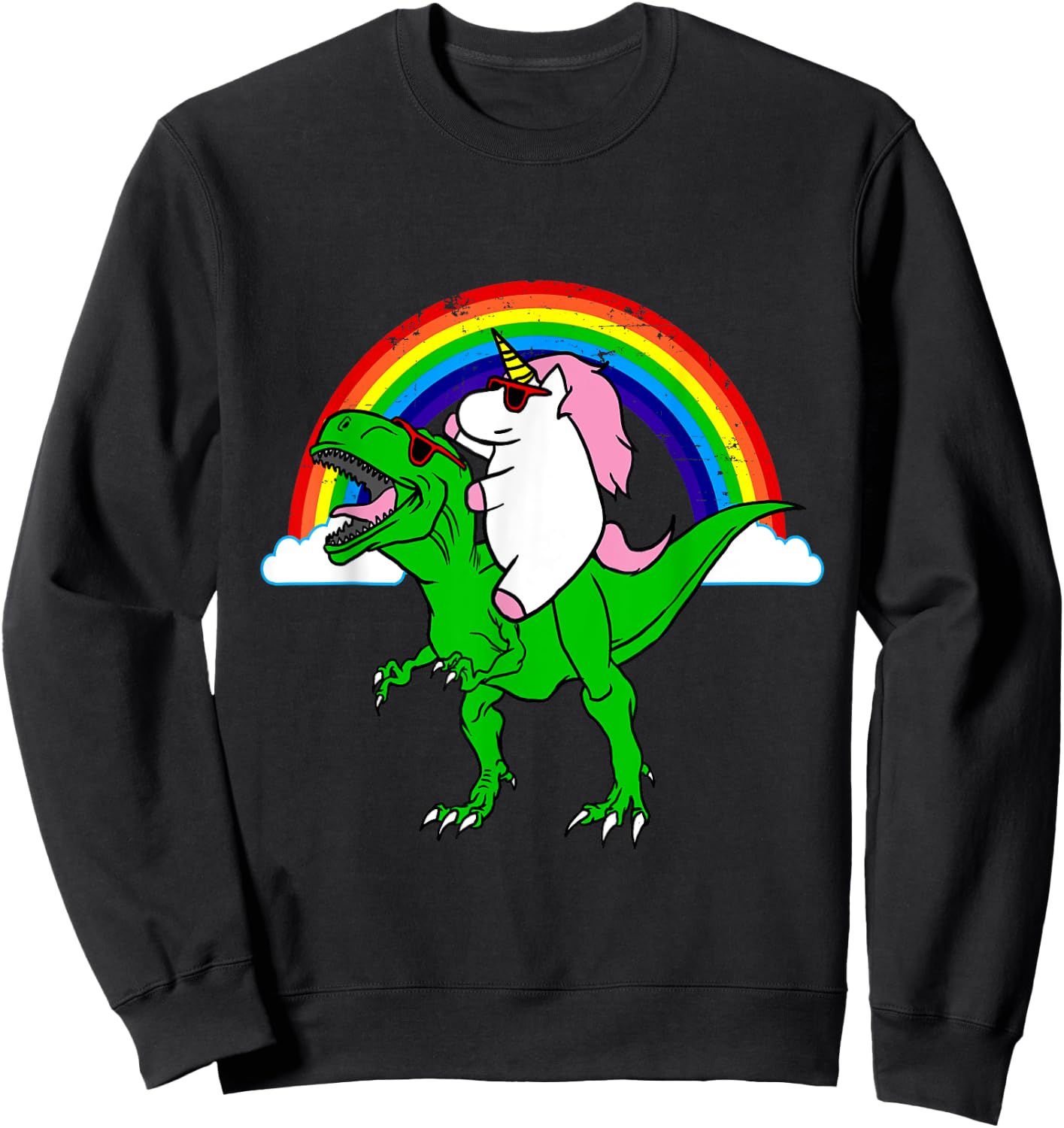 Funny Unicorn Riding Dinosaur Shirt T-Rex Rainbow Gift Sweatshirt - Sweatshirt | Black