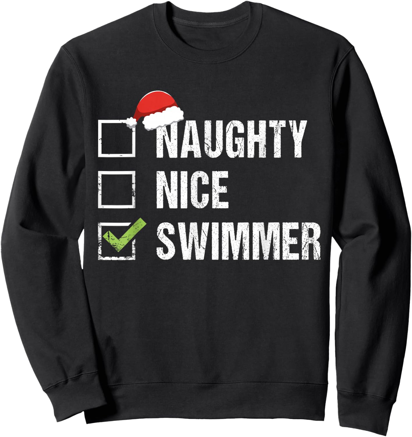 Naughty Nice Swimmer Shirt Swim Santa Hat Christmas Gift Sweatshirt - Sweatshirt | Black