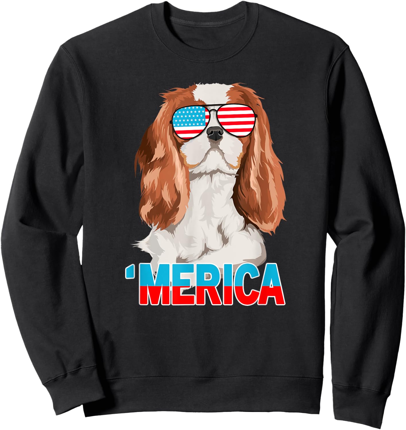 Merica Cavalier King Charles Spaniel USA 4th Of July Sweatshirt - Sweatshirt | Black