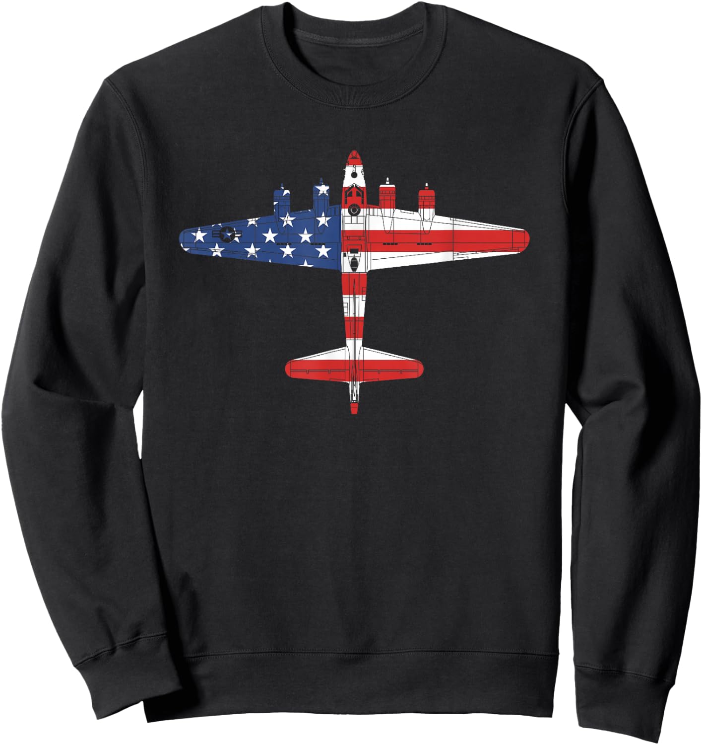 Vintage WW2 B-17 Flying Fortress Airplane American Flag Sweatshirt - Sweatshirt | Black