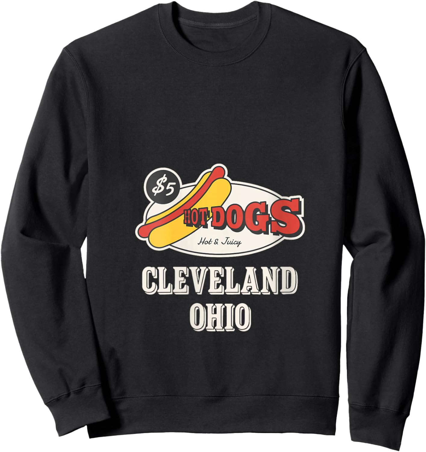 Women's Cleveland Ohio Hot Dogs Juicy Retro Food V-Neck Sweatshirt - Sweatshirt | Black
