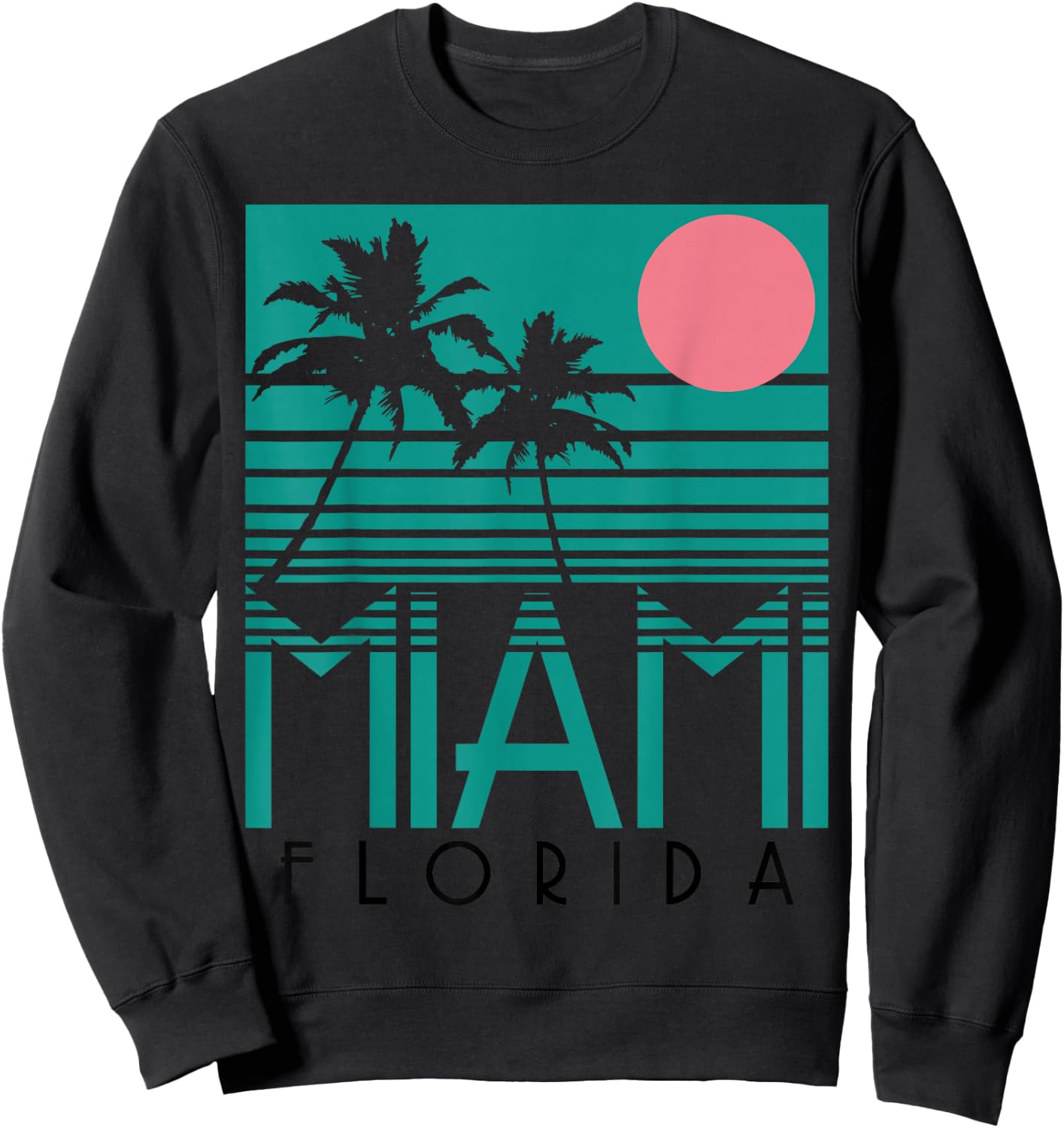 Miami Florida Vintage Retro Palm Trees Beach Summer Surf Sweatshirt - Sweatshirt | Black