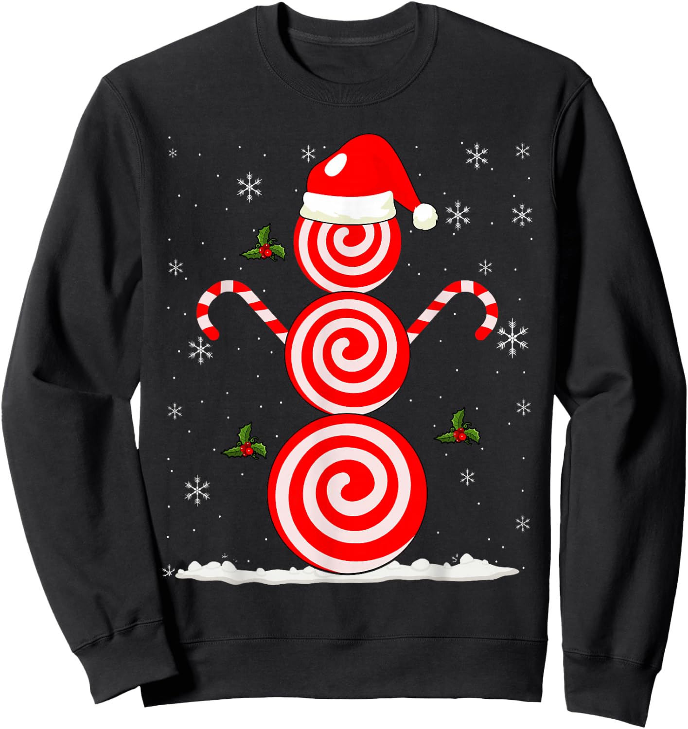 Funny Christmas Peppermint Candy Snowman Sweatshirt - Sweatshirt | Black