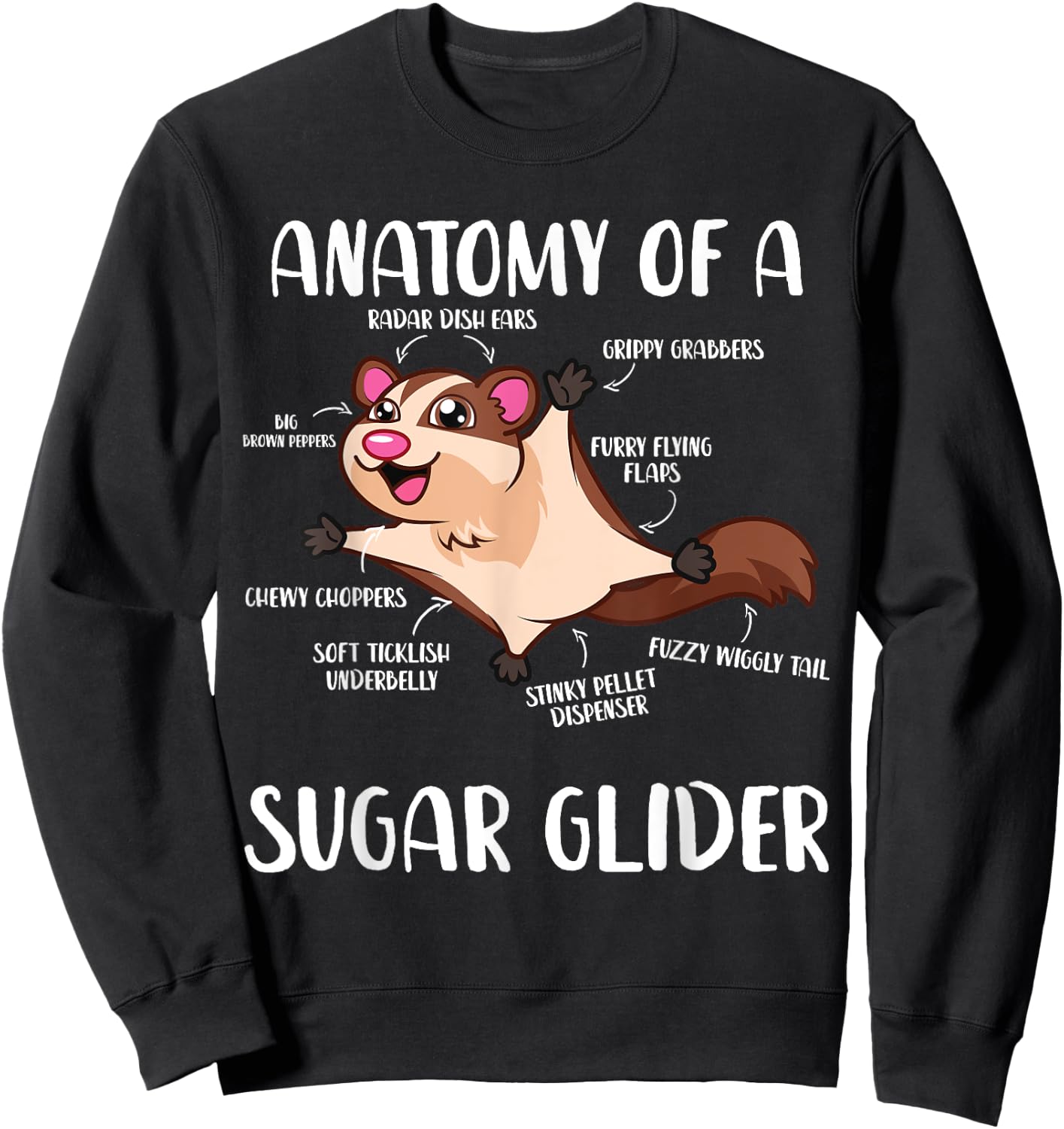 Anatomy Of A Sugar Glider Funny Cute Sugar Glider Gift Sweatshirt - Sweatshirt | Black