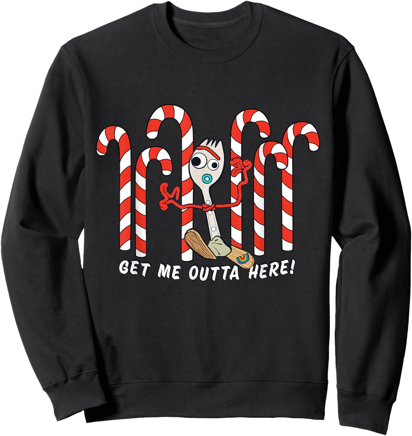 Toy Story 4 Forky Get Me Outta Here Candy Canes Holiday Sweatshirt - Sweatshirt | Black