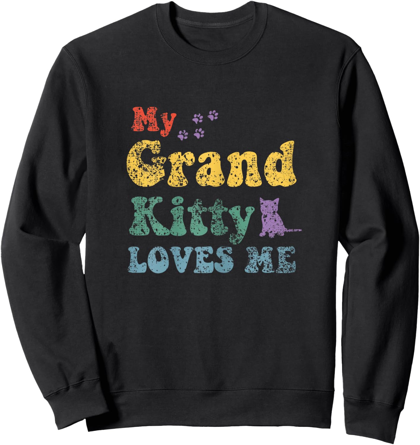 My Grandkitty Loves Me Grandma of Cat Kittens Retro Vintage Sweatshirt - Sweatshirt | Black