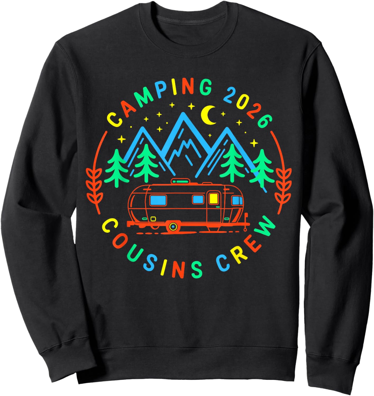 Vintage Cousin Crew 2026 Camping Summer Vacation Trip Crew Sweatshirt - Sweatshirt | Black