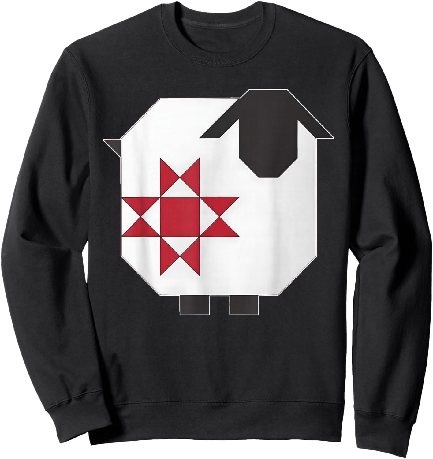 Quilt Block Sheep Red and White Country Farm Sweatshirt - Sweatshirt | Black