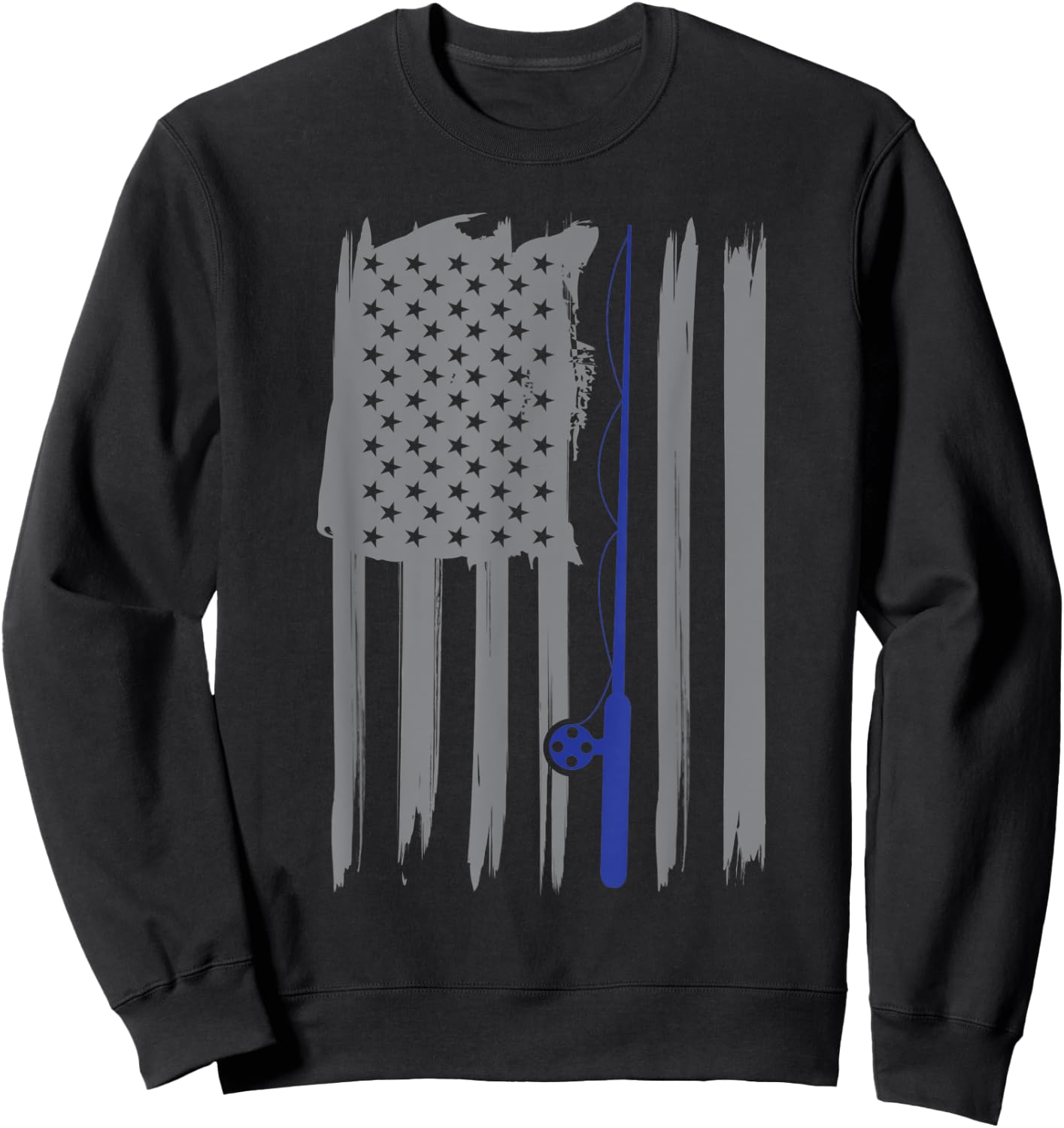 Thin Blue Line Law Police American Flag Fishing Patriotic Sweatshirt - Sweatshirt | Black