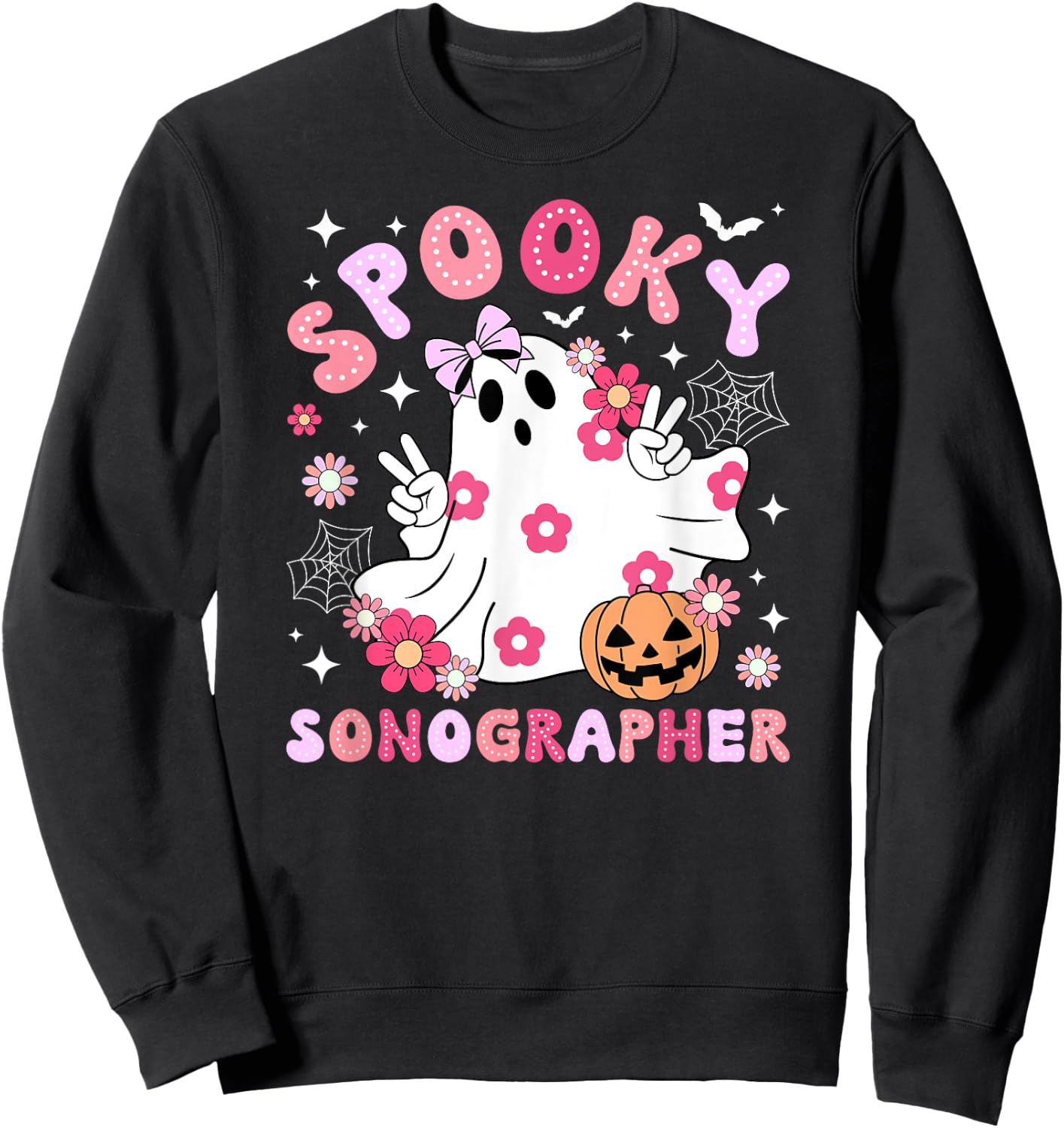Spooky Sonographer Halloween Sonography Groovy Sweatshirt - Sweatshirt | Black