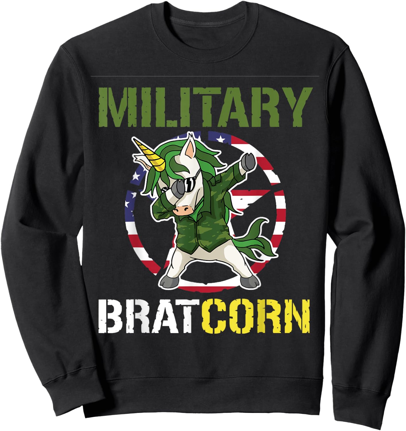 Purple Up Dabbing Bratcorn Unicorn Military Child Month Girl Sweatshirt - Sweatshirt | Black