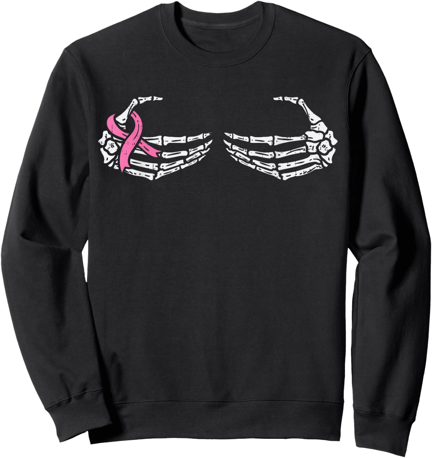 Skeleton Bra Hands Pink Ribbon Halloween Breast Cancer Women Sweatshirt - Sweatshirt | Black
