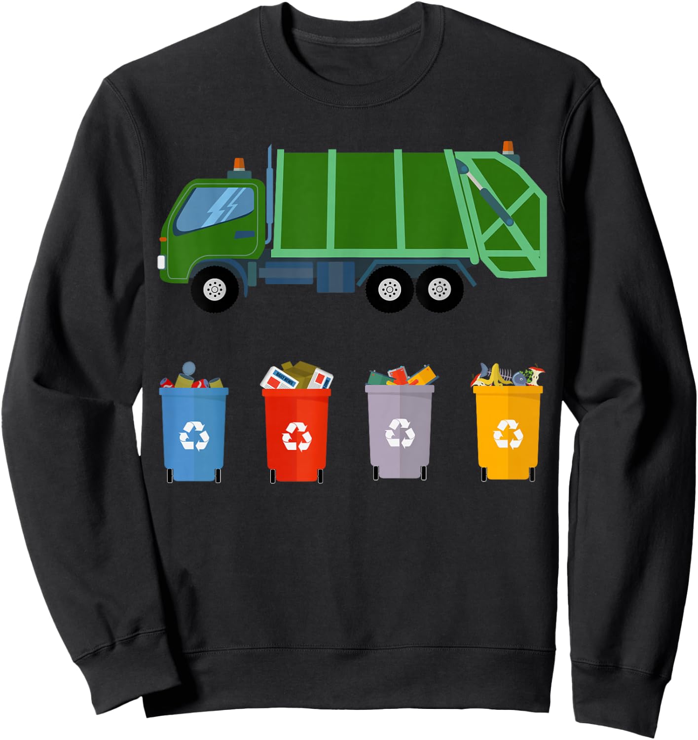 Recycling Trash Truck Shirt Kids Garbage Truck T Shirt Sweatshirt - Sweatshirt | Black