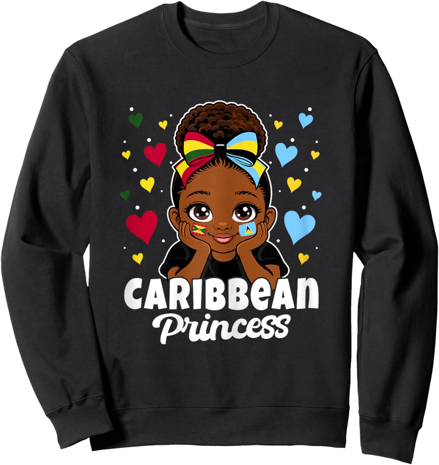 Caribbean Princess Girl Grenada and St Lucia Flag Heritage Sweatshirt - Sweatshirt | Black