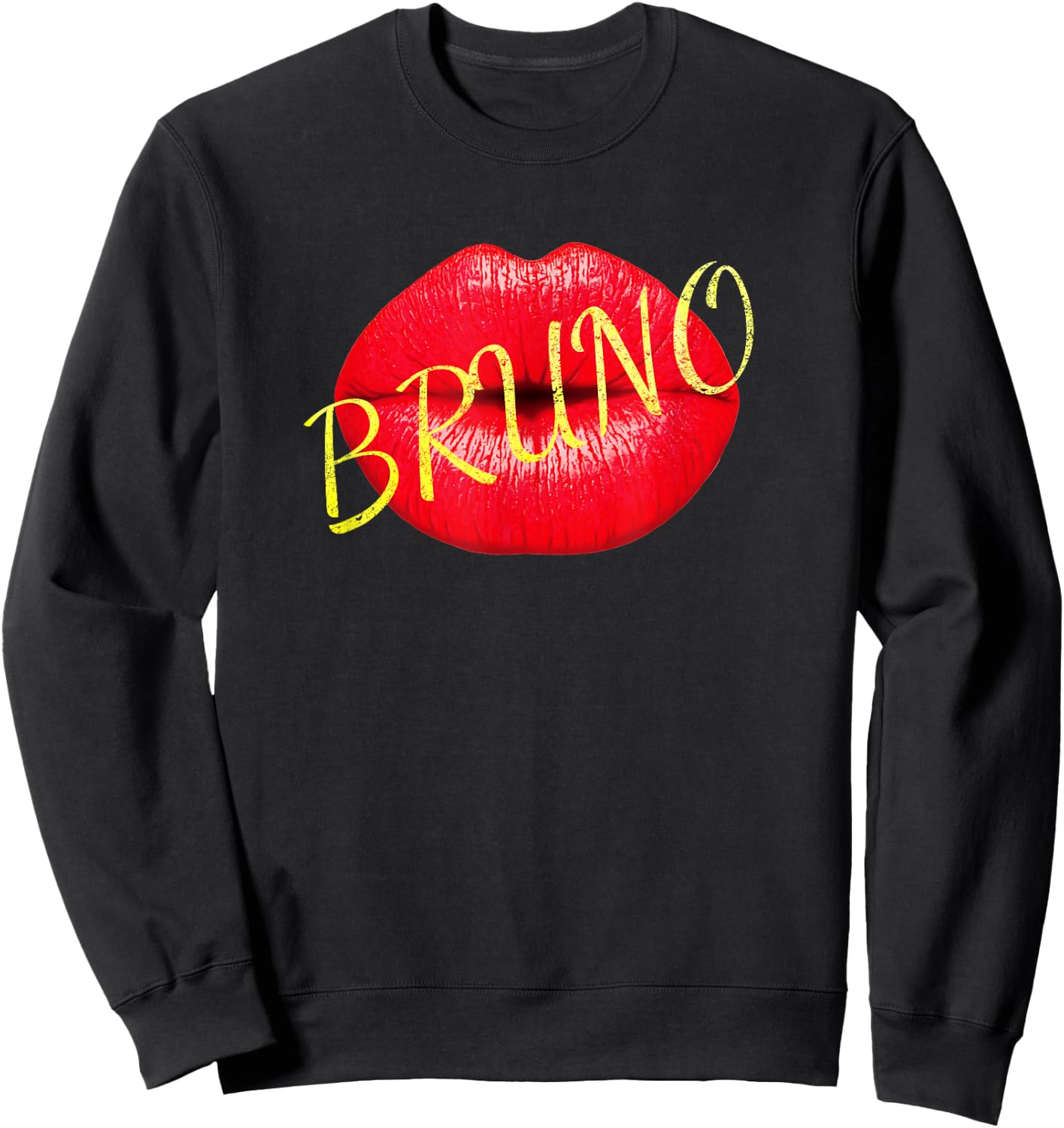 Bruno Lover Kiss Gold on lips Cute Vintage Shirt man woman Sweatshirt - Sweatshirt | Black