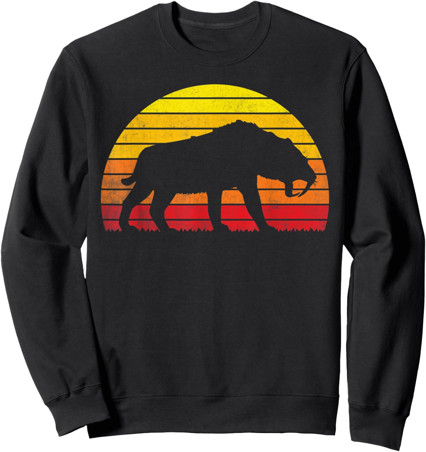 Smilodon Sunset Vintage Retro Saber-Toothed Tiger Sweatshirt - Sweatshirt | Black