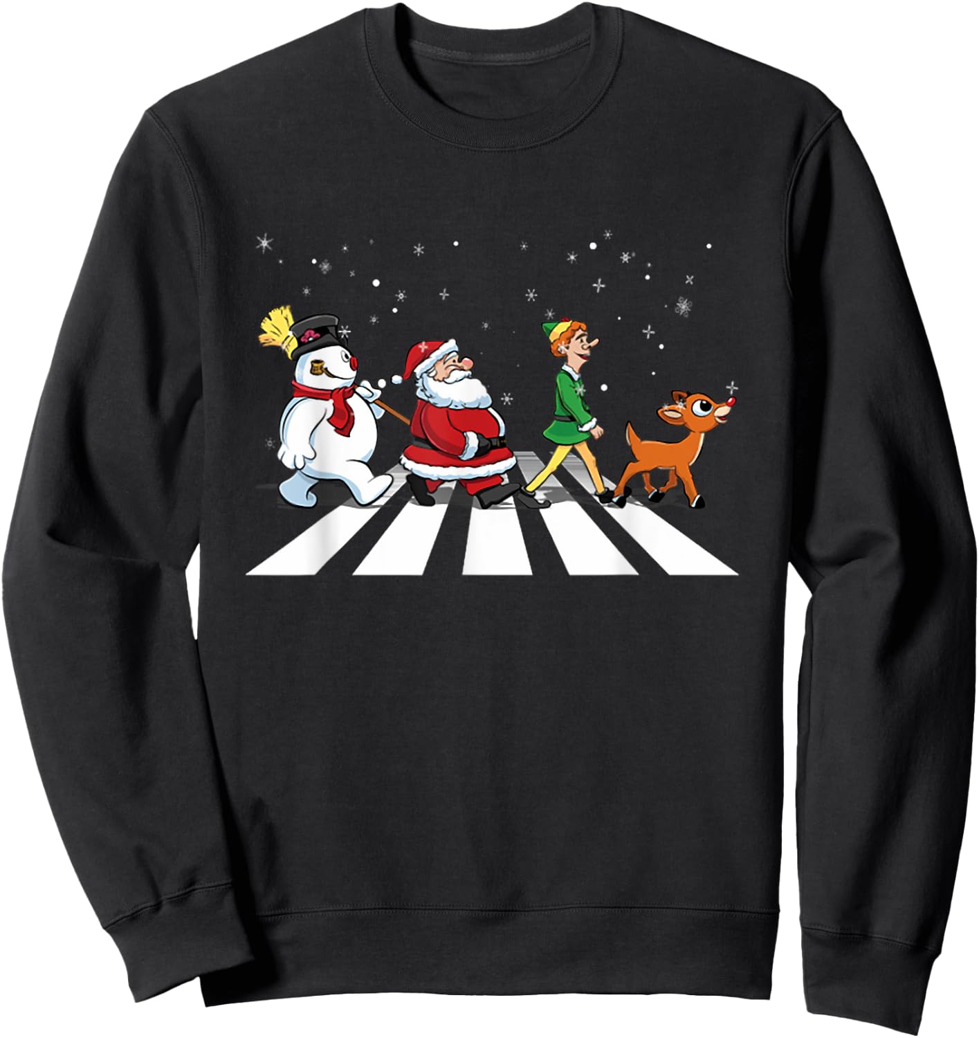Christmas Road Snowman Santa Elf Reindeer Xmas Crosswalk Sweatshirt - Sweatshirt | Black