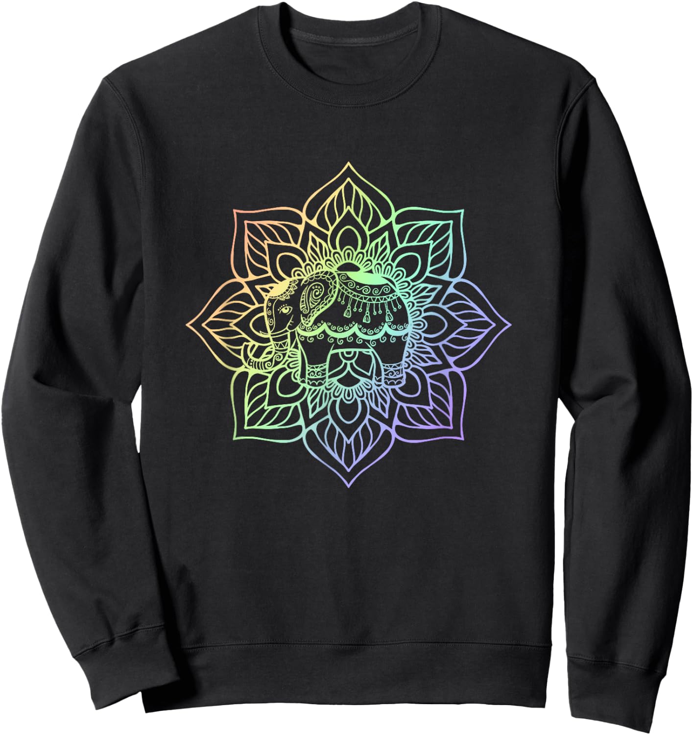 Rainbow Elephant Mandala | Spiritual New Age Buddhist Yoga Sweatshirt - Sweatshirt | Black