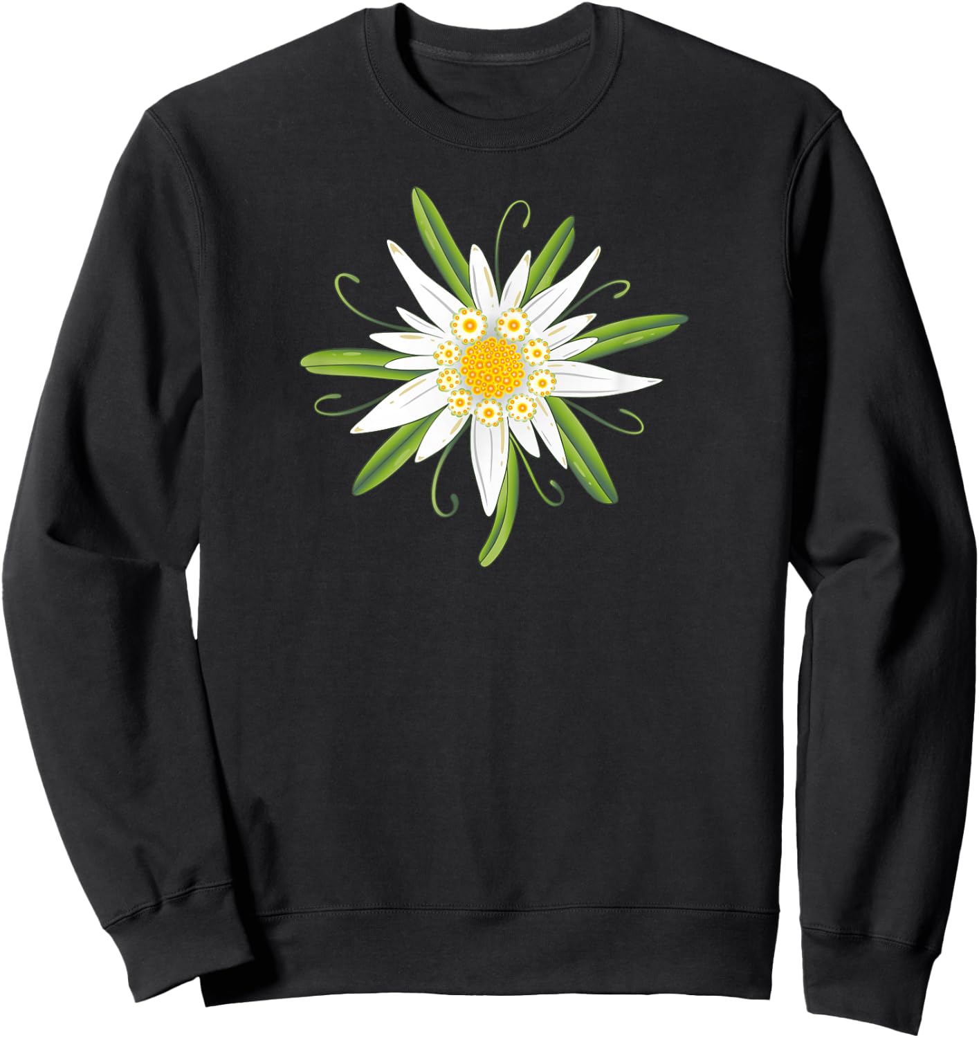 Oktoberfest Shirt. Edelweiss, traditional flower with leaves Sweatshirt - Sweatshirt | Black