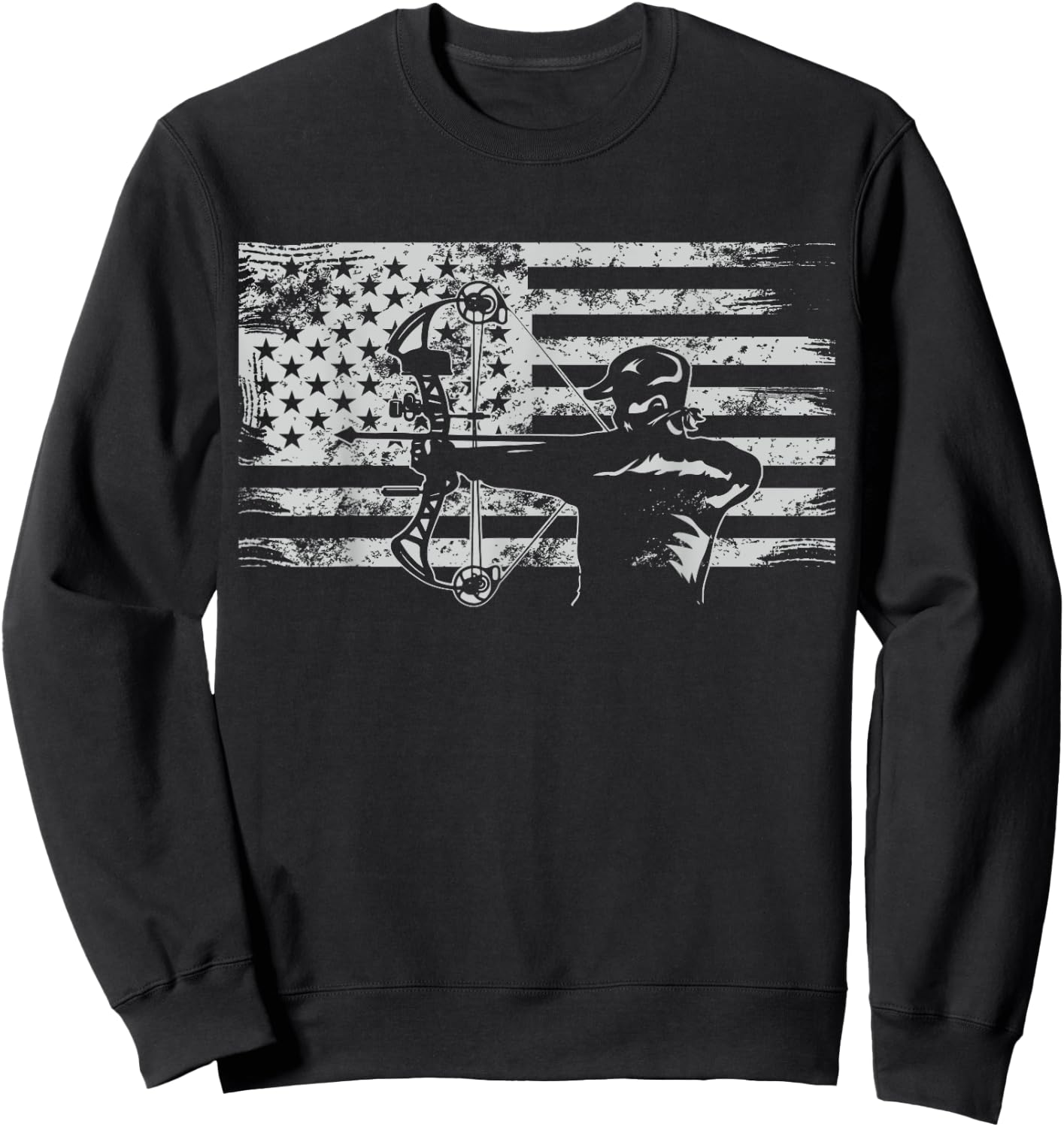 Hunting Archer American Flag T shirt Bowhunting Hunter Men Sweatshirt - Sweatshirt | Black