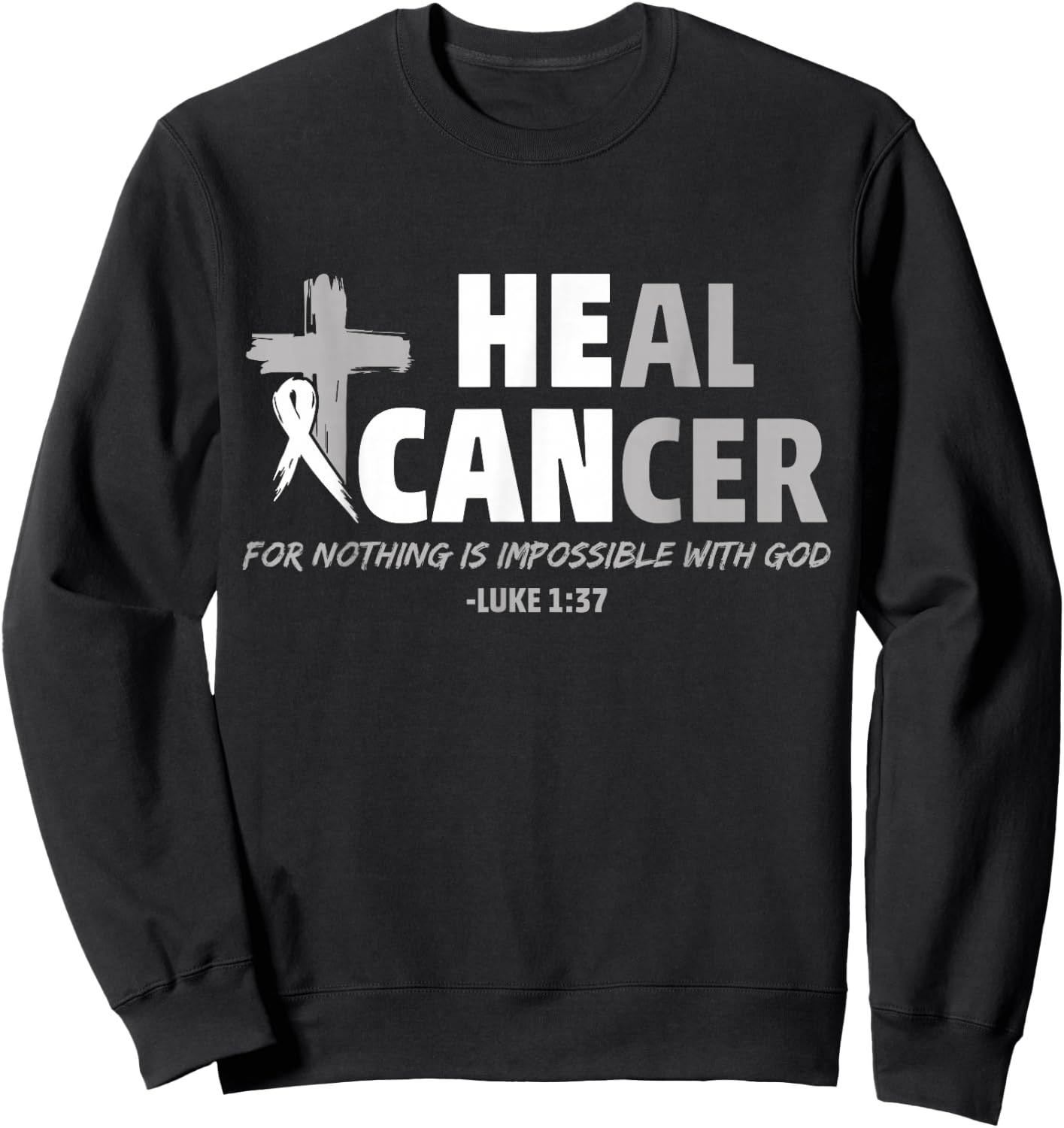 Lung Cancer Awareness White Ribbon Christian Cross Sweatshirt - Sweatshirt | Black
