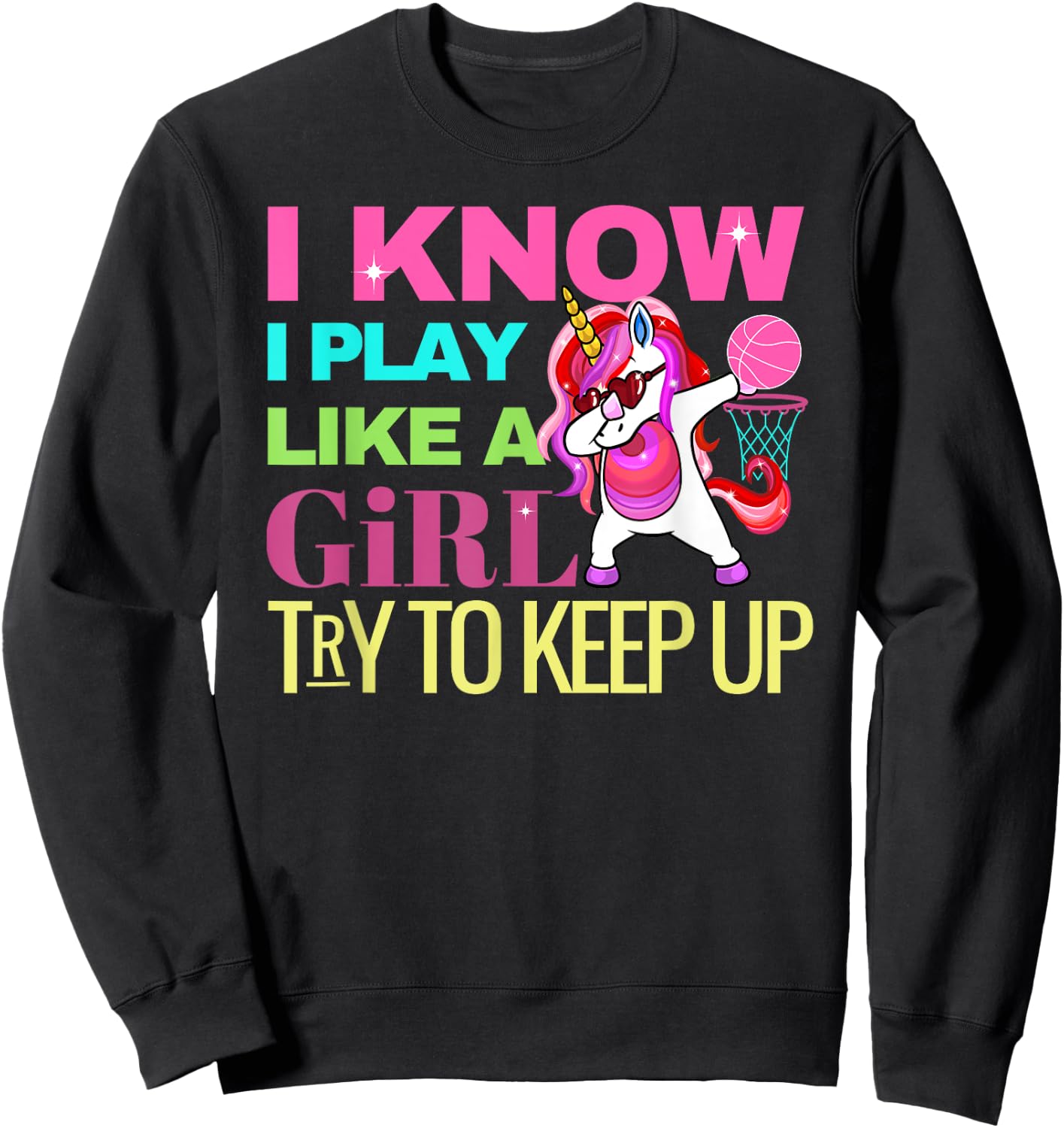 Envy Design Girls Basketball 's Dabbing Unicorn Gift Girls Sweatshirt - Sweatshirt | Black