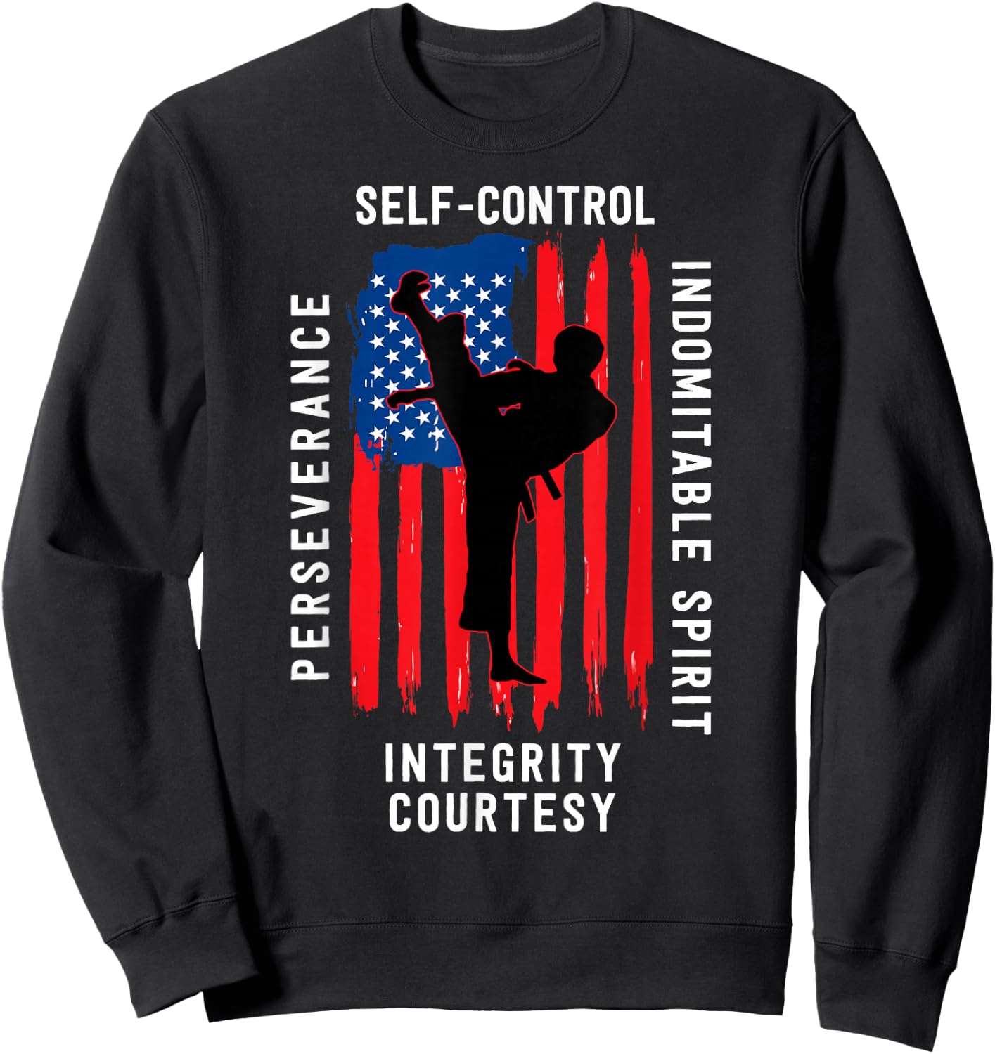 Taekwondo 5 Tenets Martial Arts Sports USA Flag Sweatshirt - Sweatshirt | Black