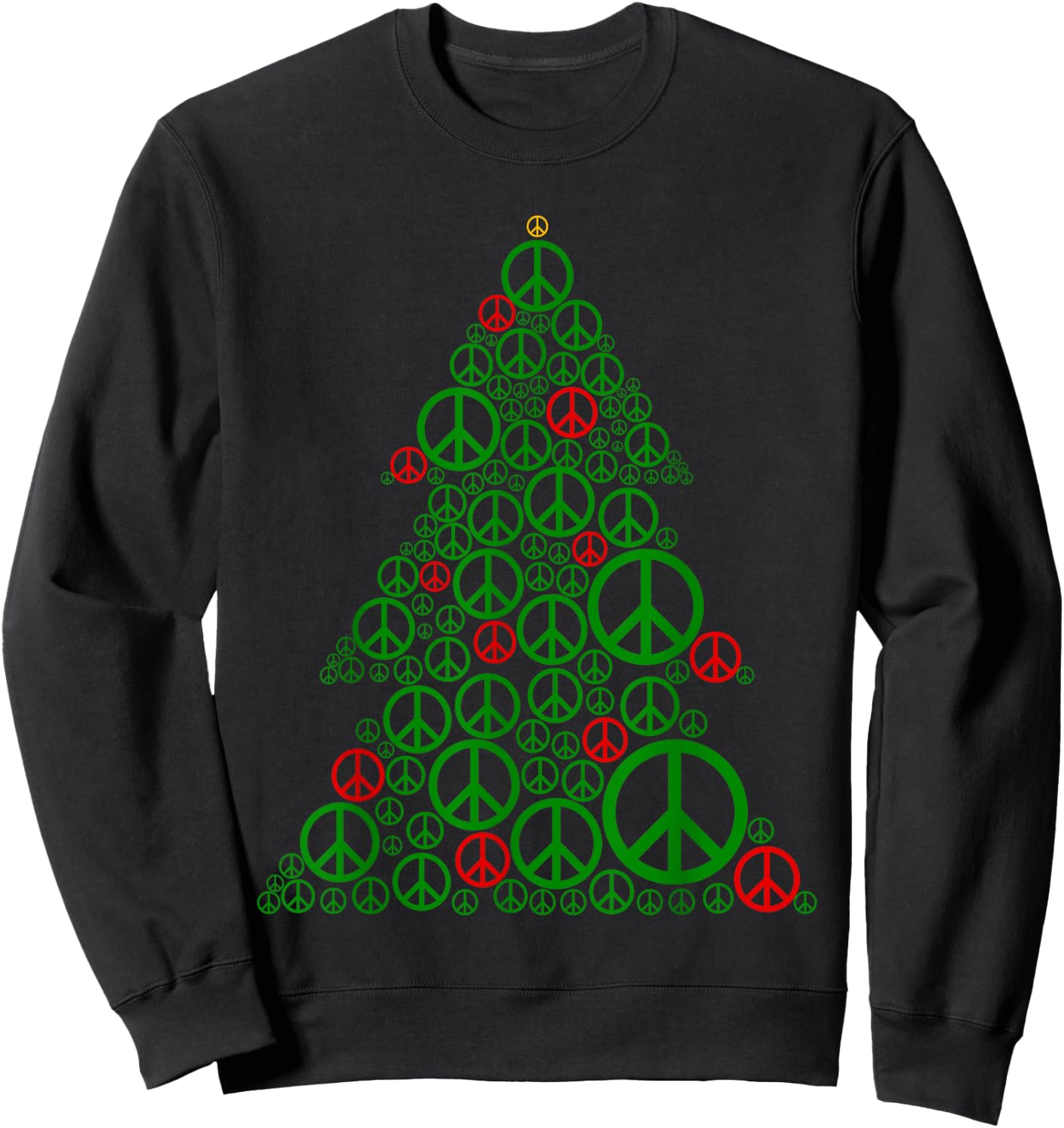 PEACE SIGN Christmas Tree | Hippies Xmas Shirts 3XL Brown Sweatshirt - Sweatshirt | Black