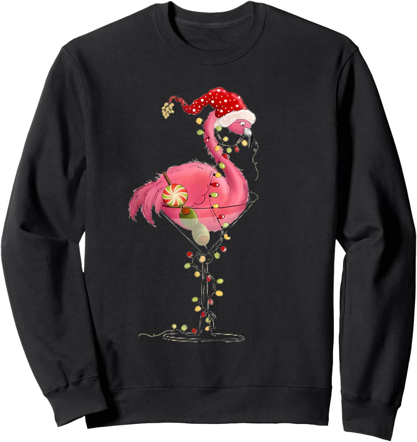 Christmas Flamingo In Martini Glass For Tropical Holiday Fun Sweatshirt - Sweatshirt | Black