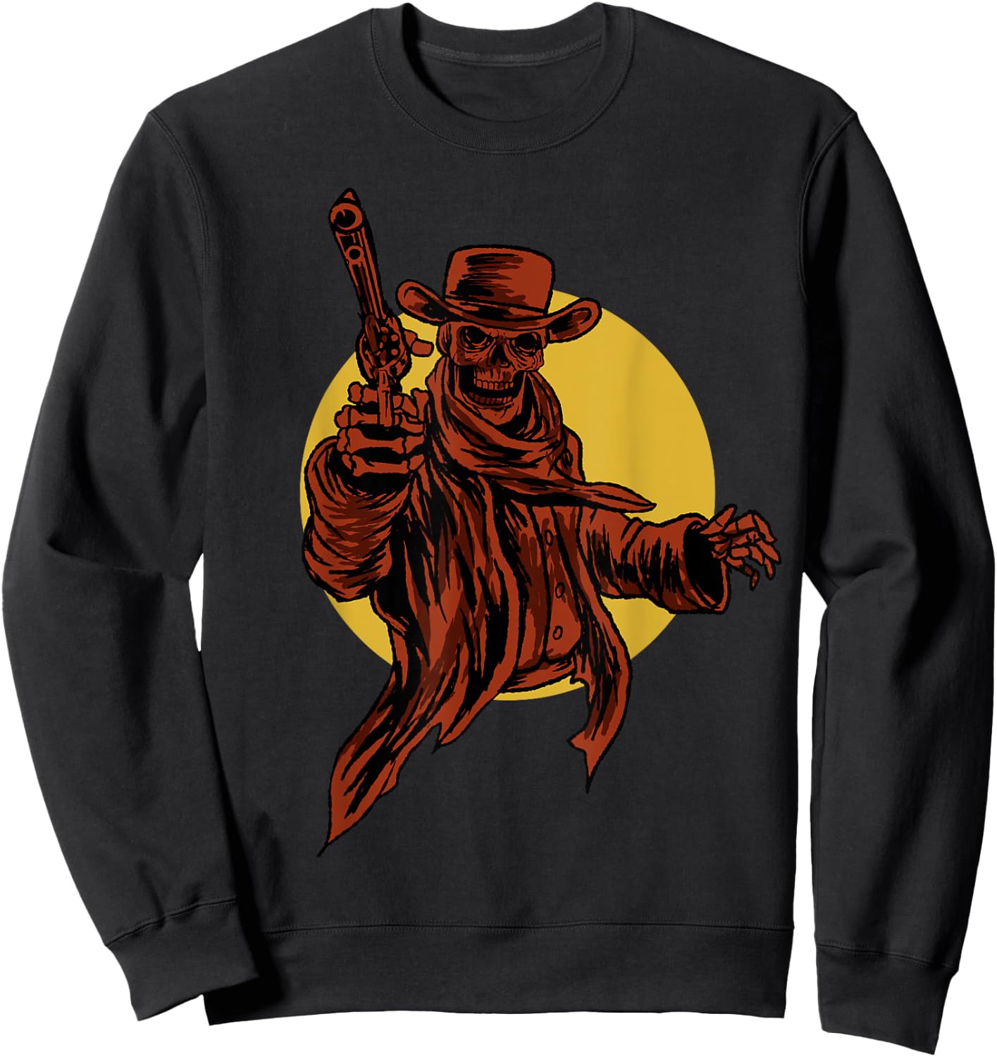 Cowboy Skull Dead Revolver Skeleton Cool Outlaw Gift Sweatshirt - Sweatshirt | Black