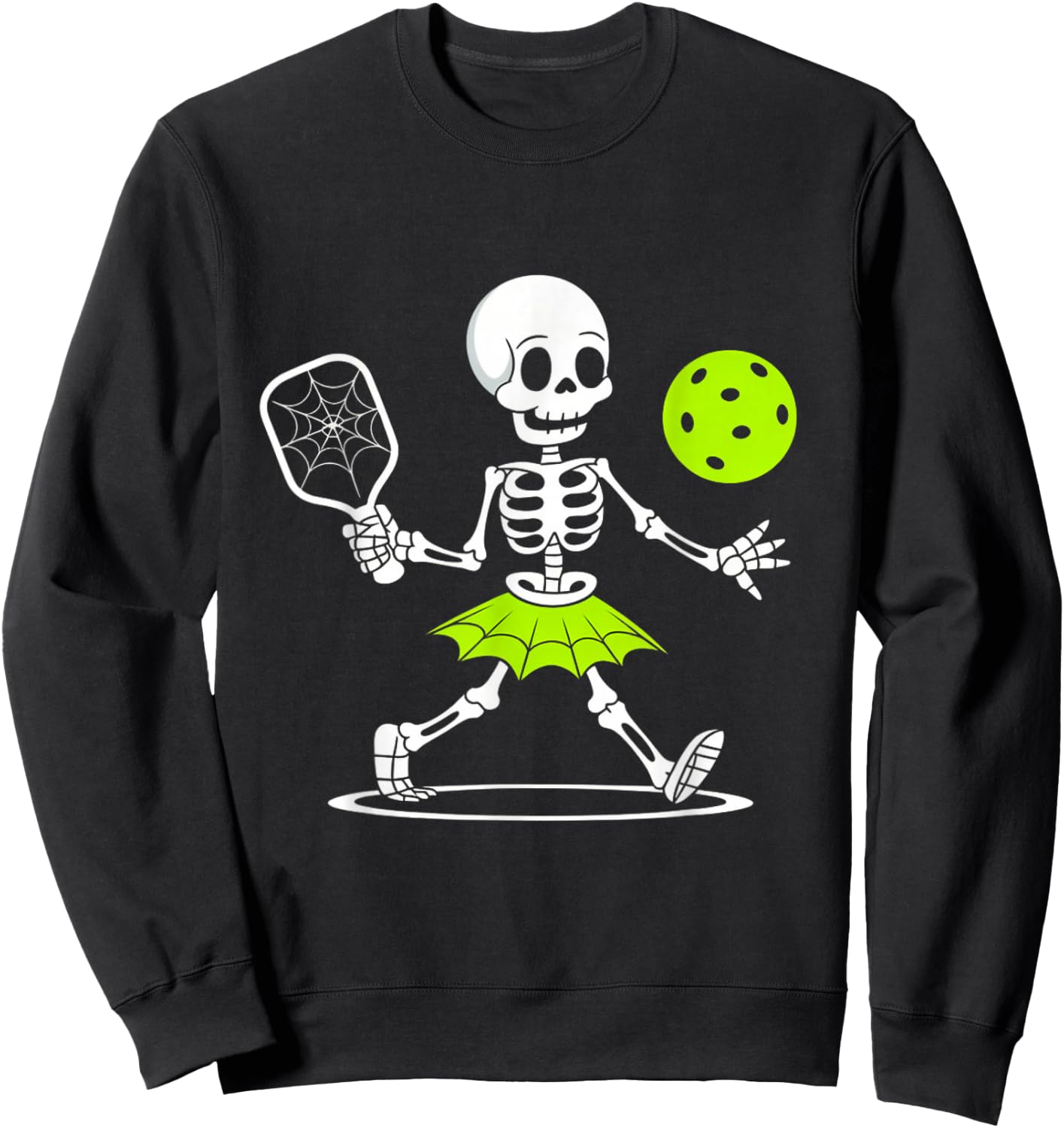 Spooky Pickleball Halloween Skeleton Women Sweatshirt - Sweatshirt | Black